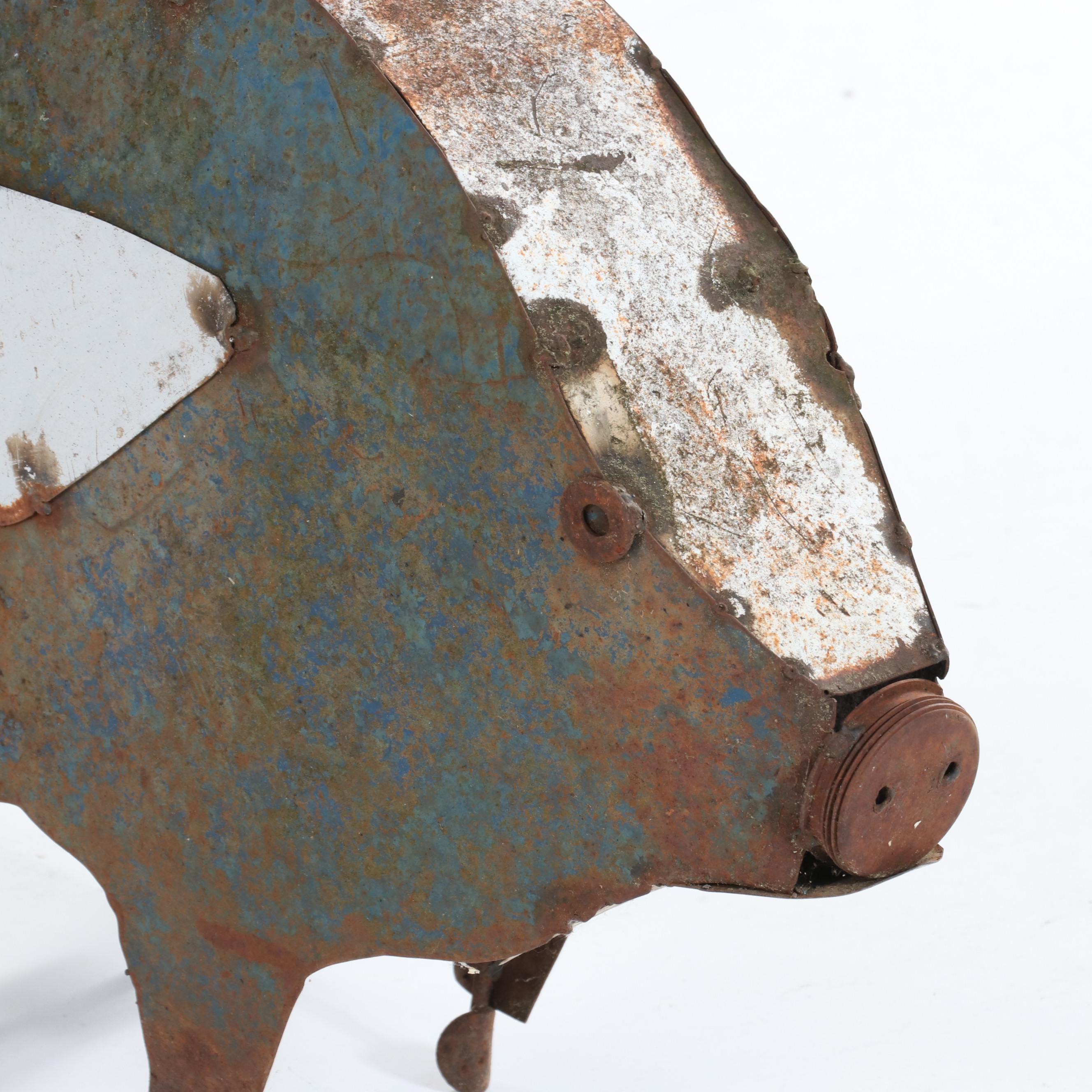 Folk Art Metal Sculpture of Winged Pig
