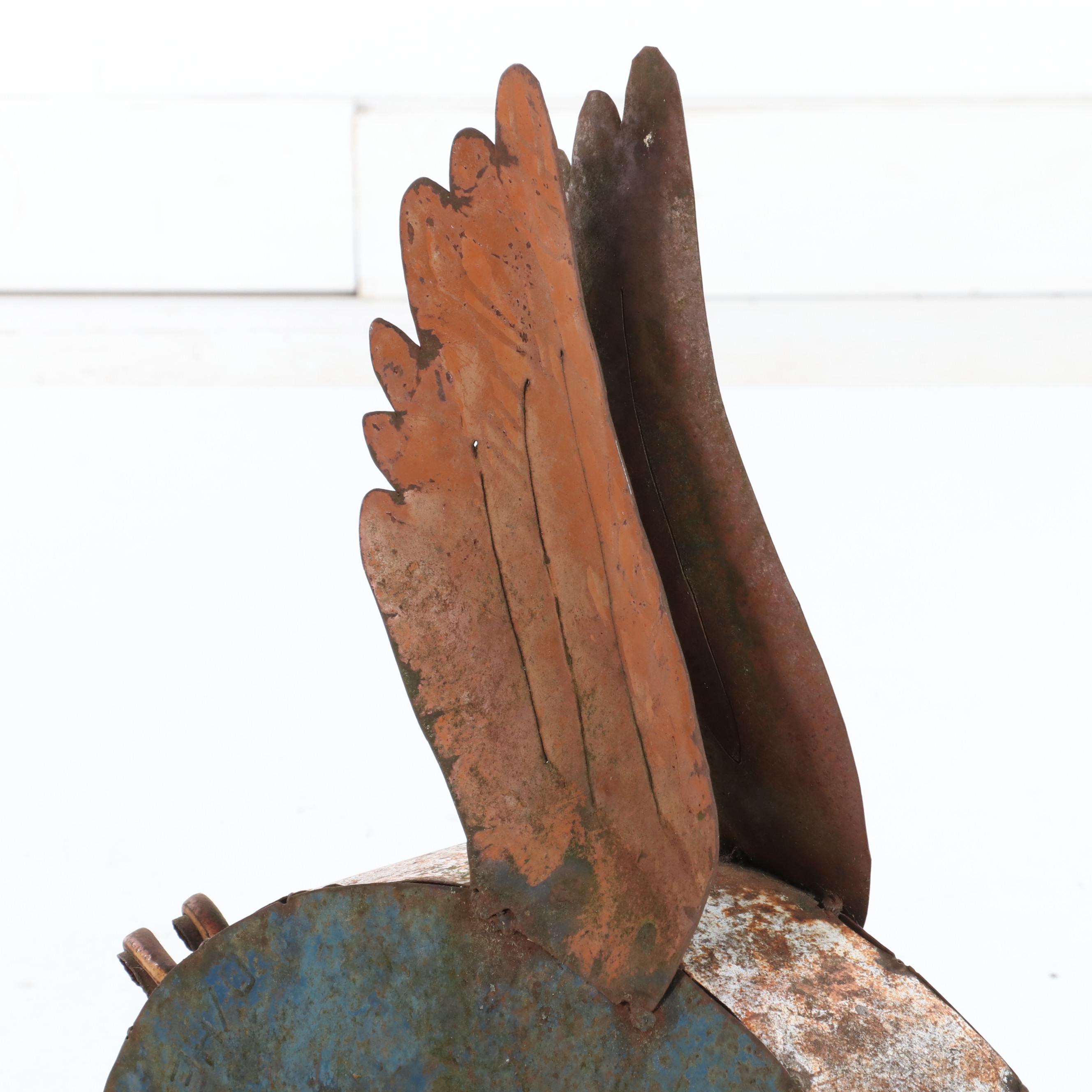 Folk Art Metal Sculpture of Winged Pig