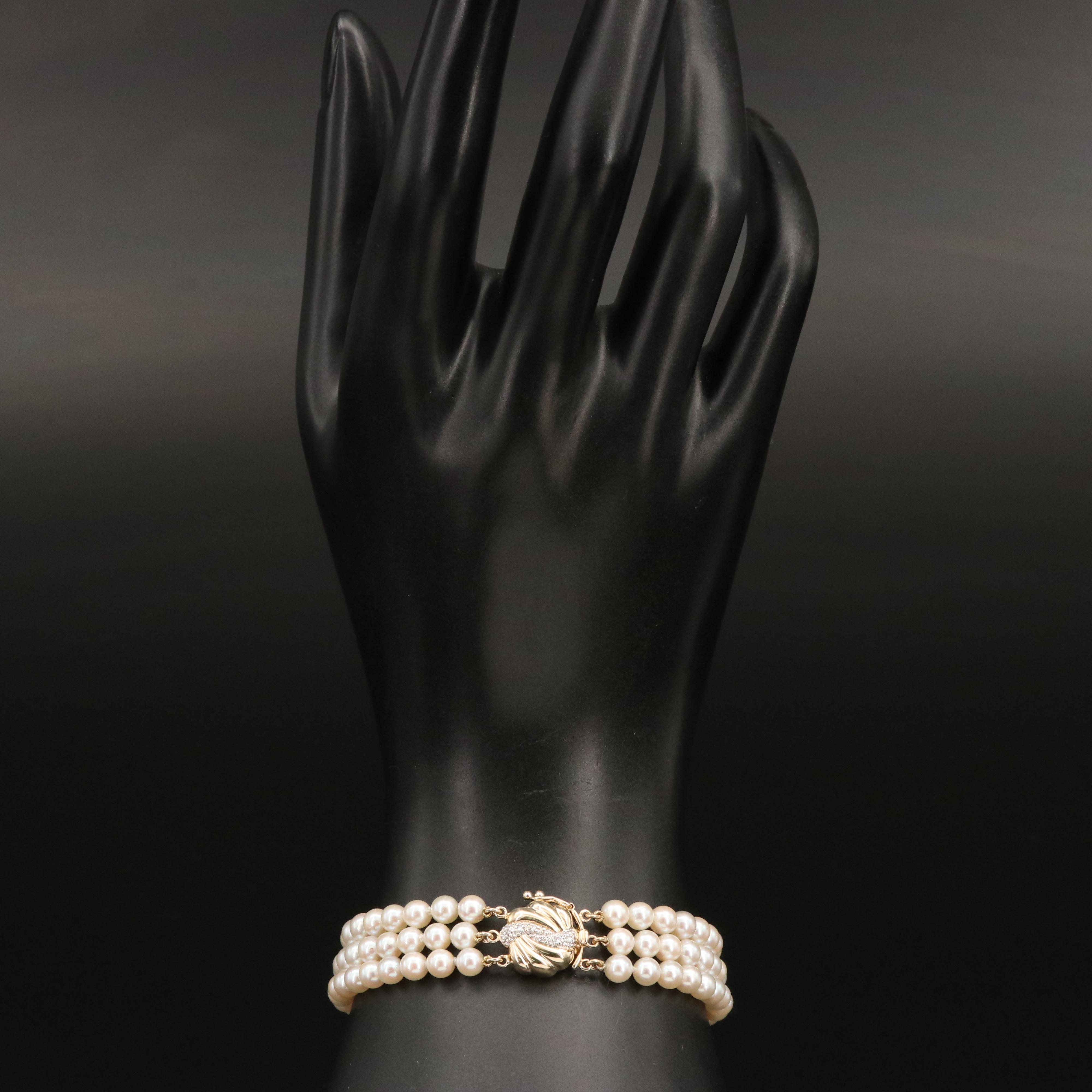 Pearl Bracelet with 14K Diamond Clasp