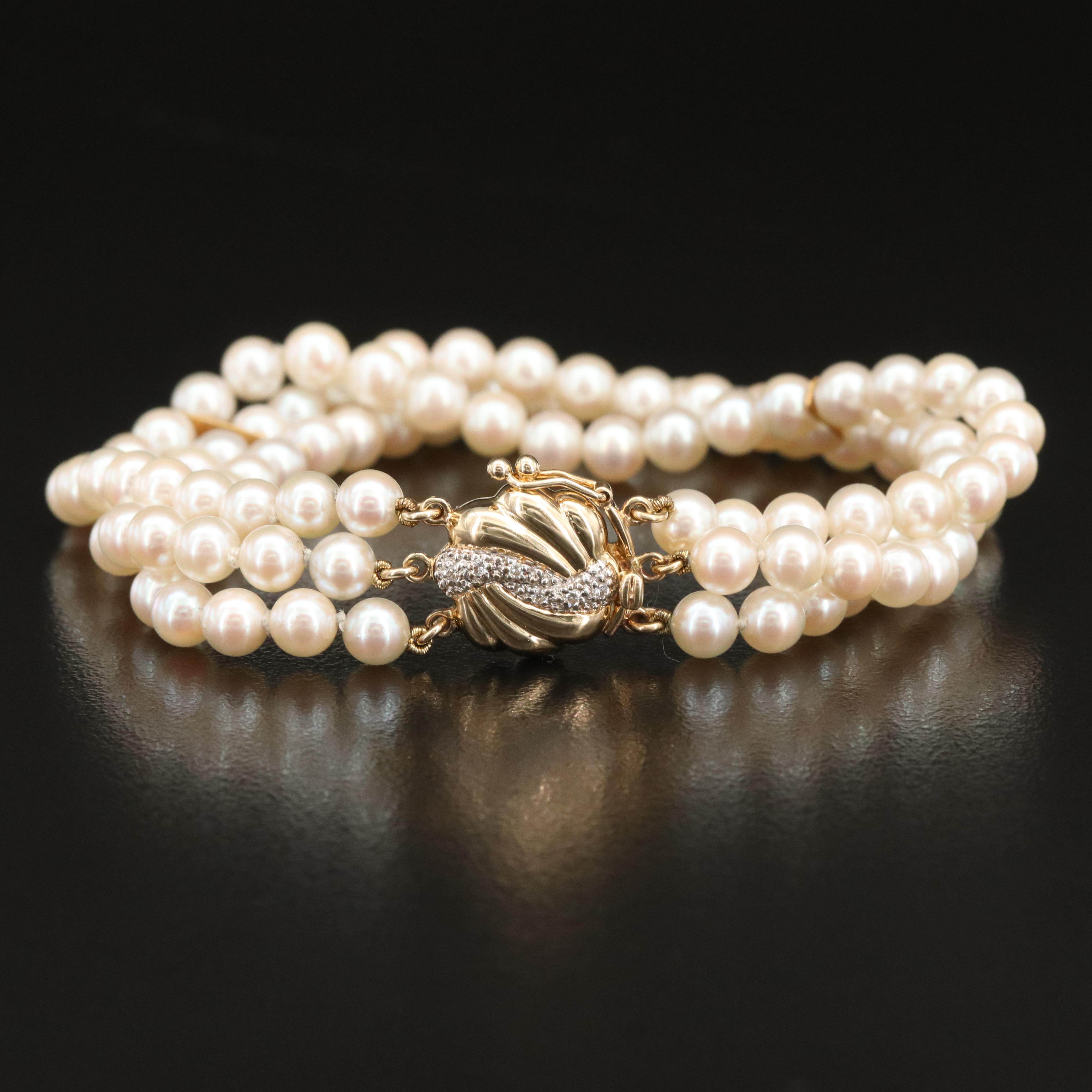 Pearl Bracelet with 14K Diamond Clasp