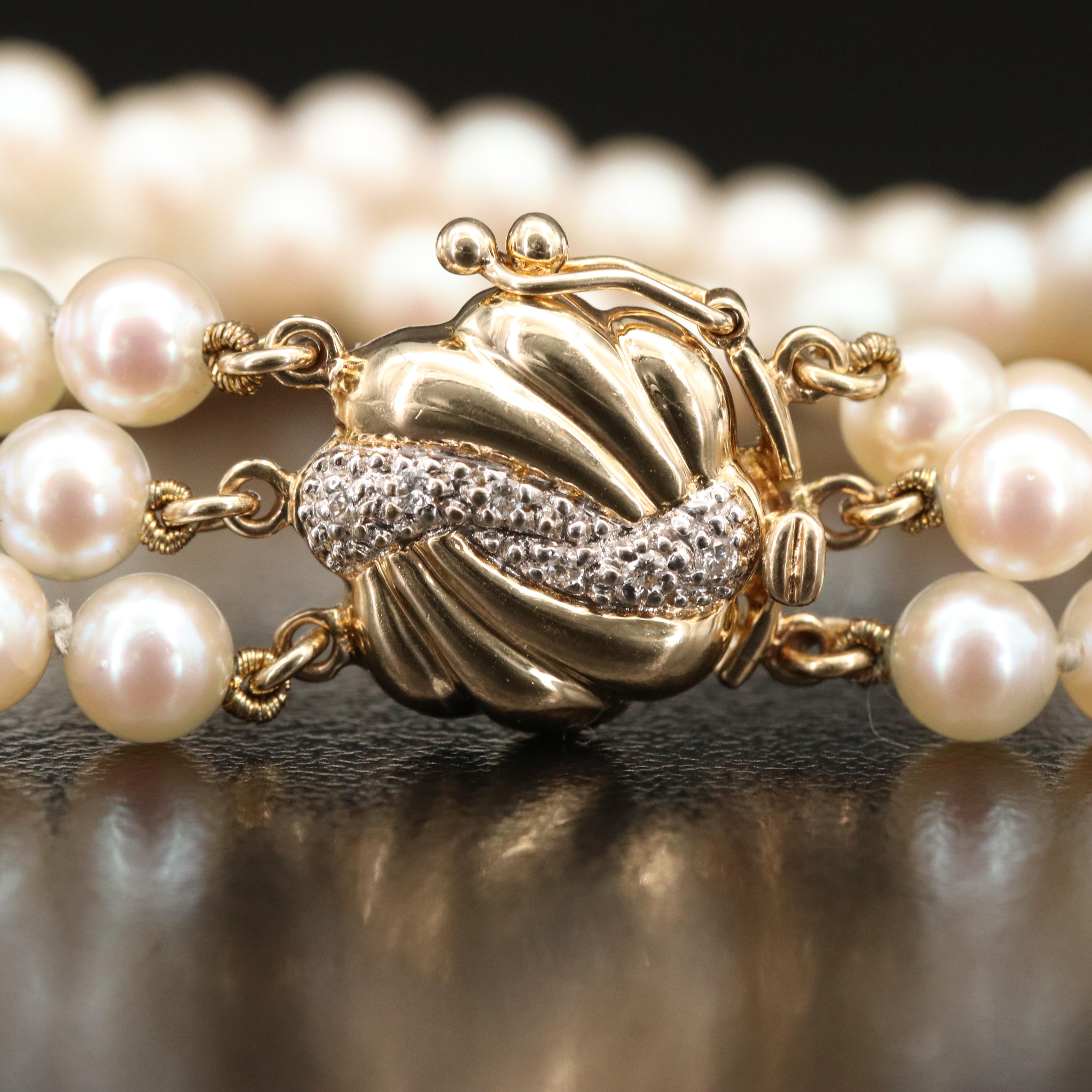 Pearl Bracelet with 14K Diamond Clasp