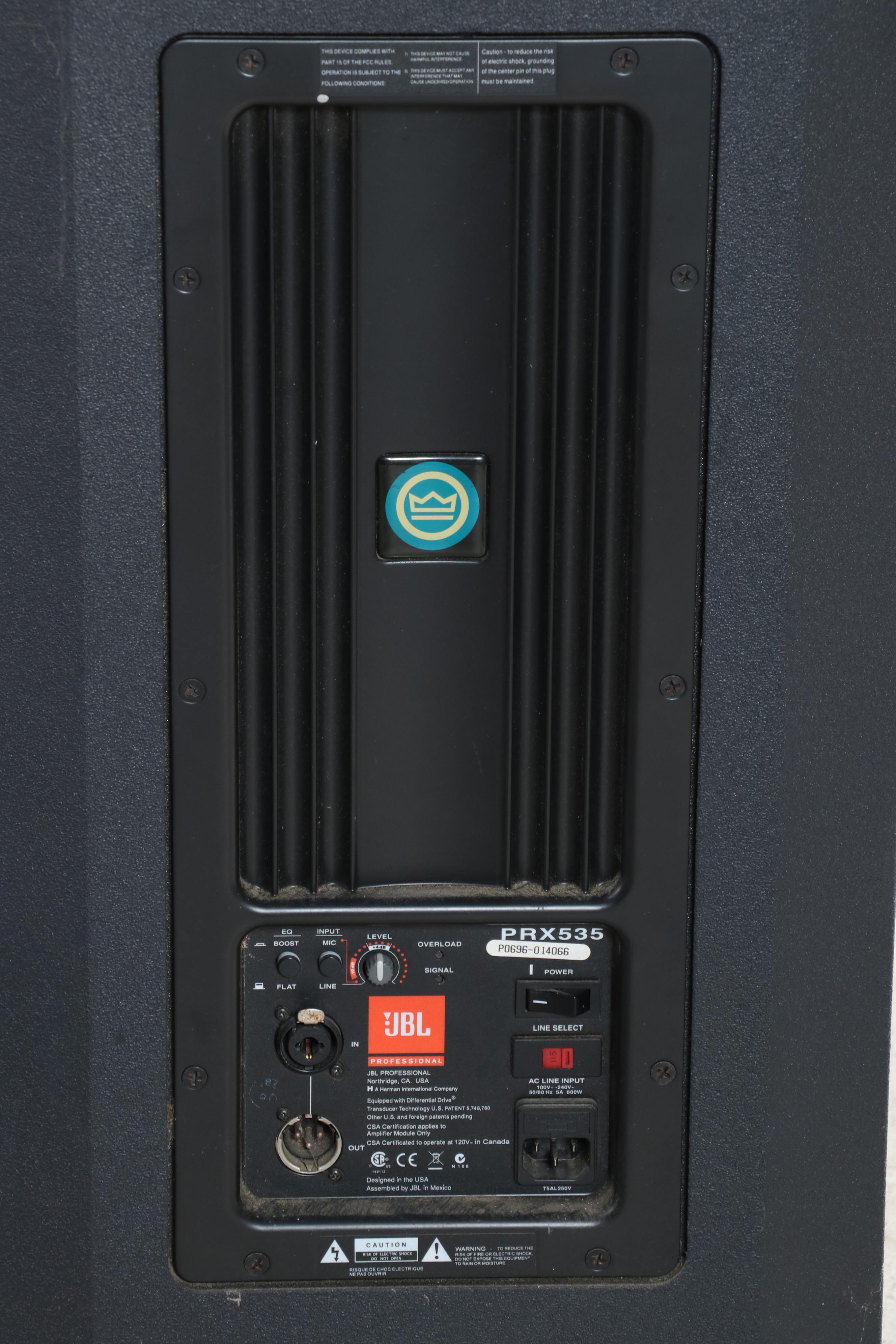 Pair of JBL Crown PRX535 Professional Floor Standing Three-Way Speakers