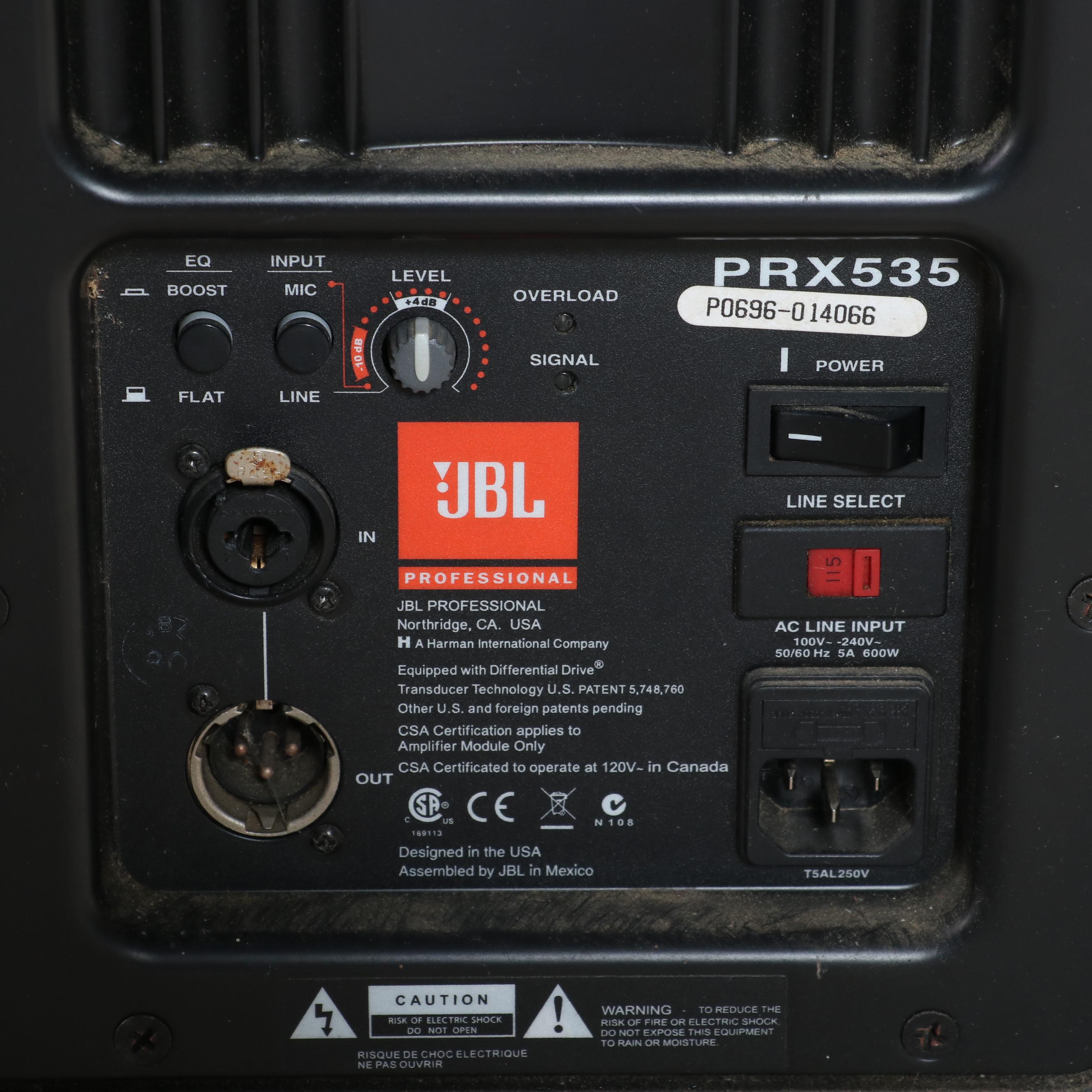 Pair of JBL Crown PRX535 Professional Floor Standing Three-Way Speakers