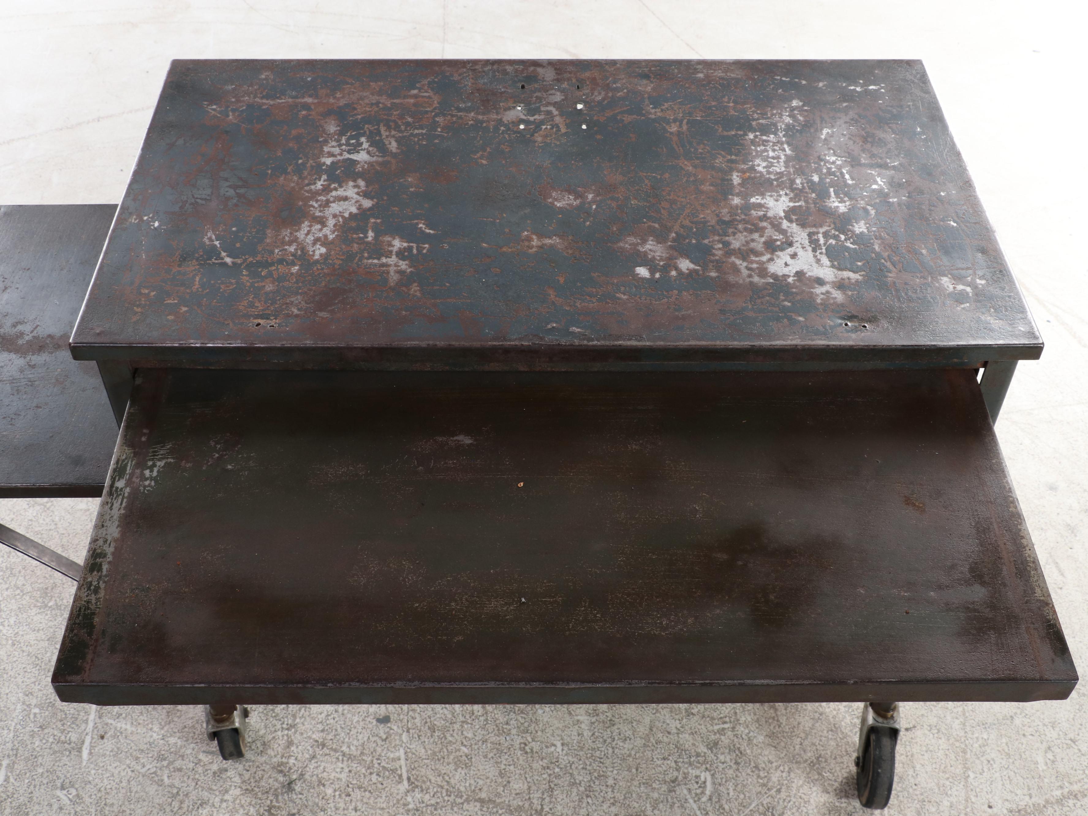 Industrial Steel Cart with Bracket Shelf and Draw-Leaf Work Surface