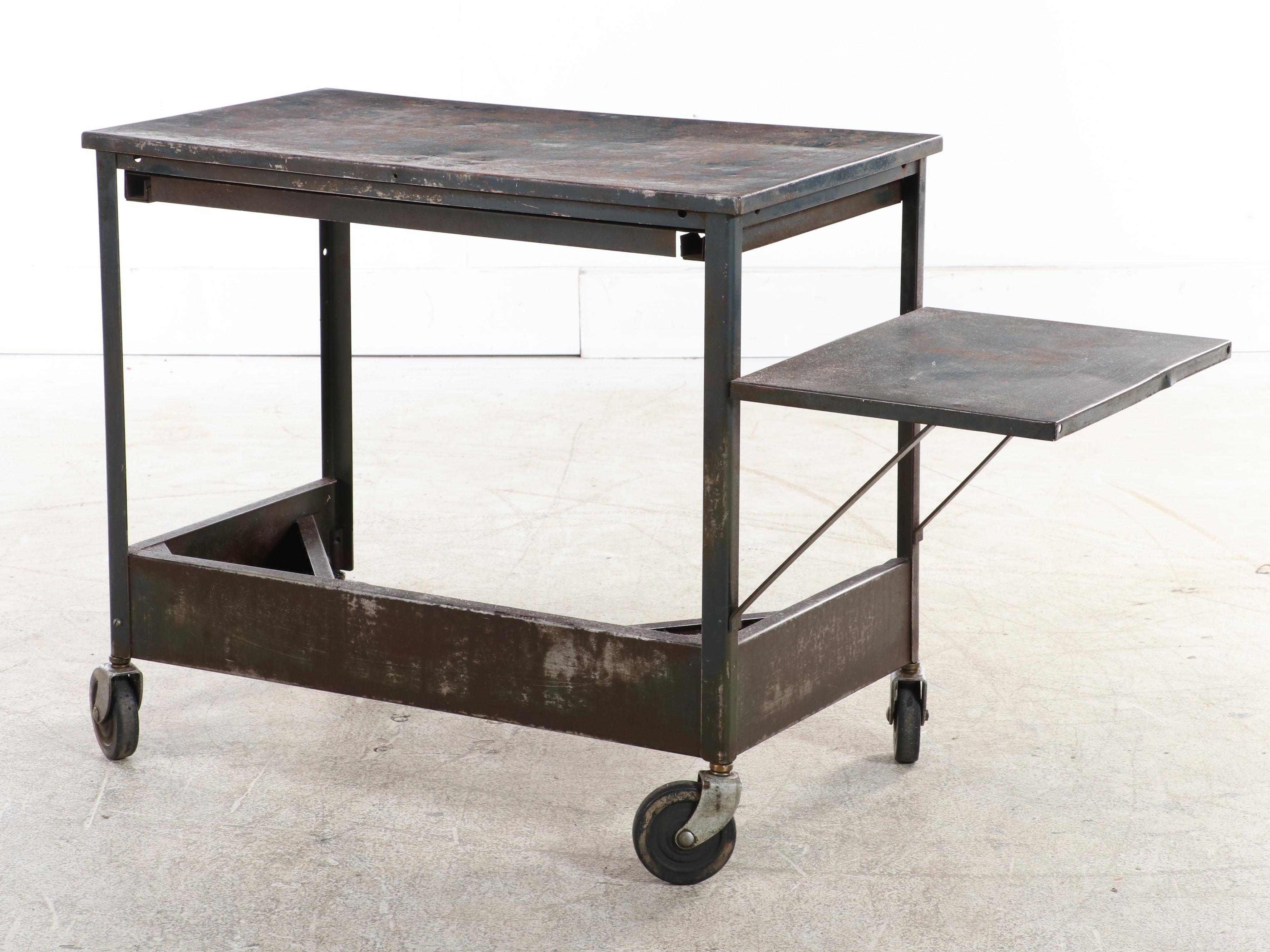 Industrial Steel Cart with Bracket Shelf and Draw-Leaf Work Surface