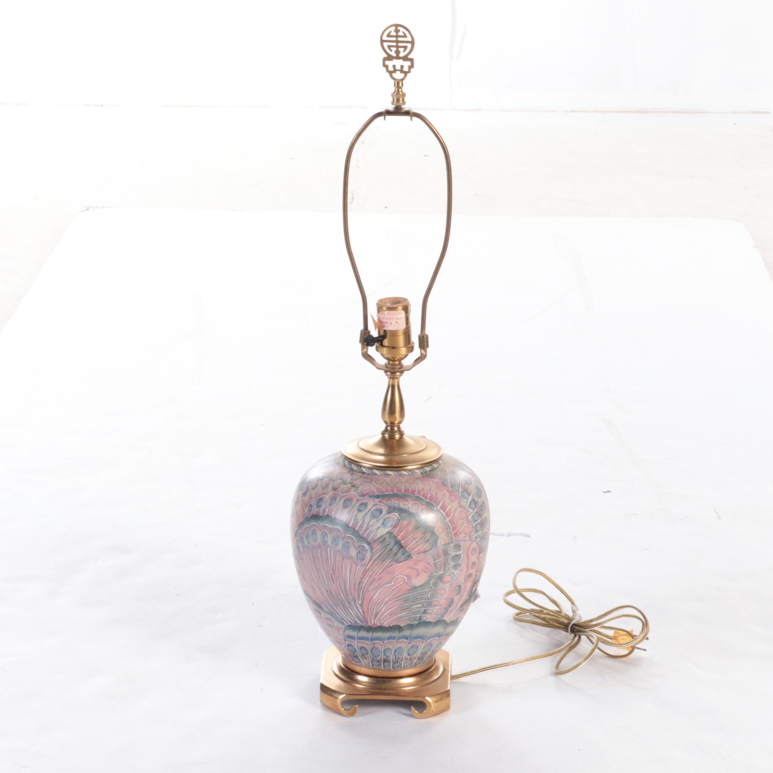 Ethan Allen Pastel Pink and Blue Ceramic Table Lamp, Late 20th Century