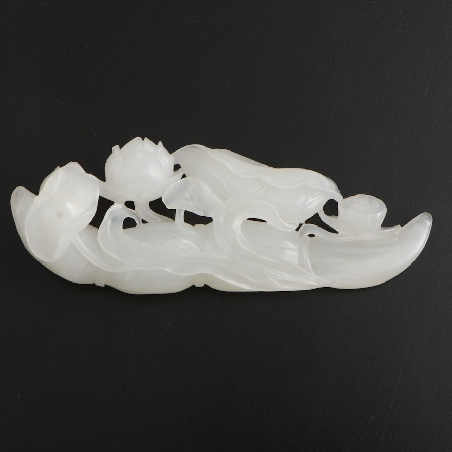 Chinese Carved Nephrite Lotus Group