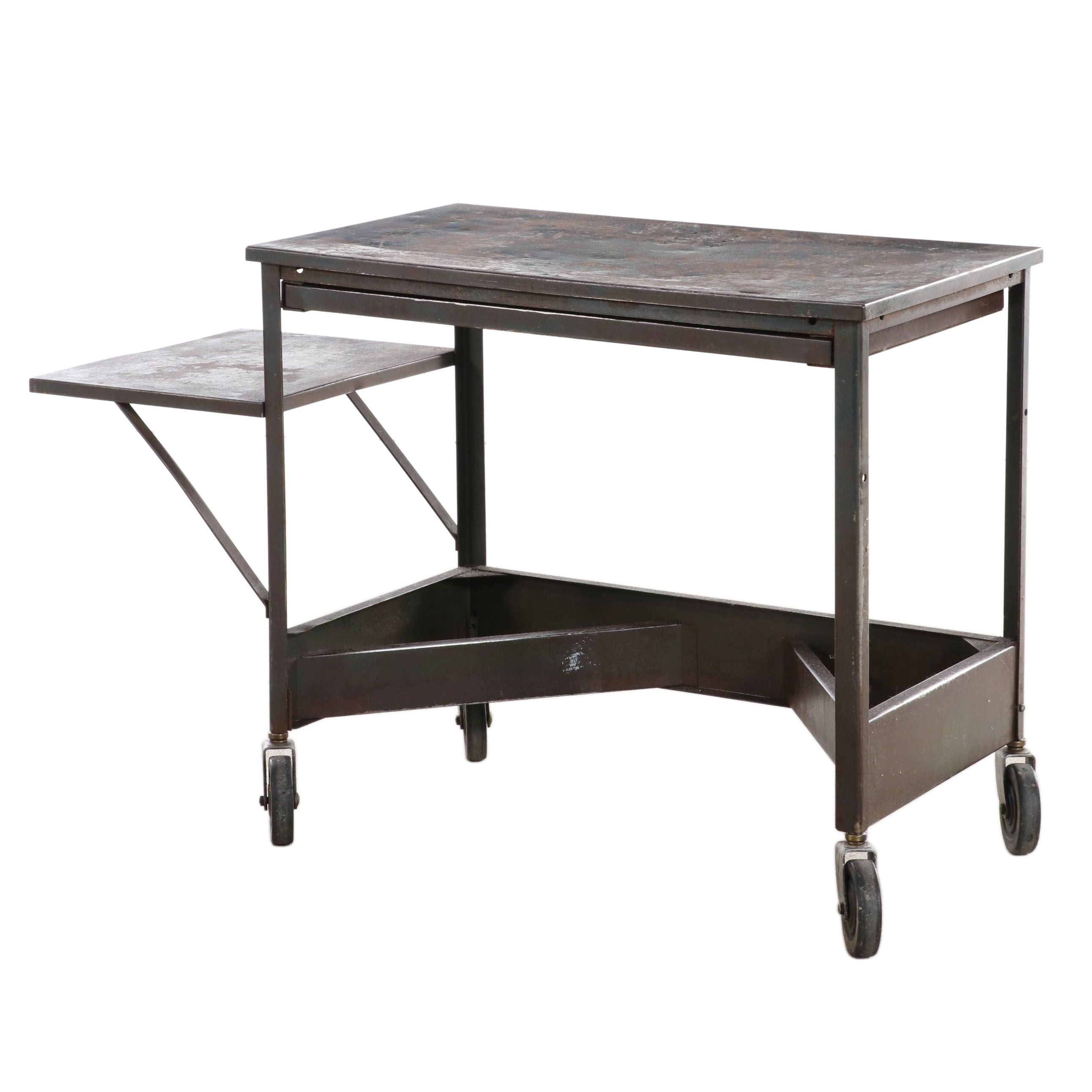 Industrial Steel Cart with Bracket Shelf and Draw-Leaf Work Surface