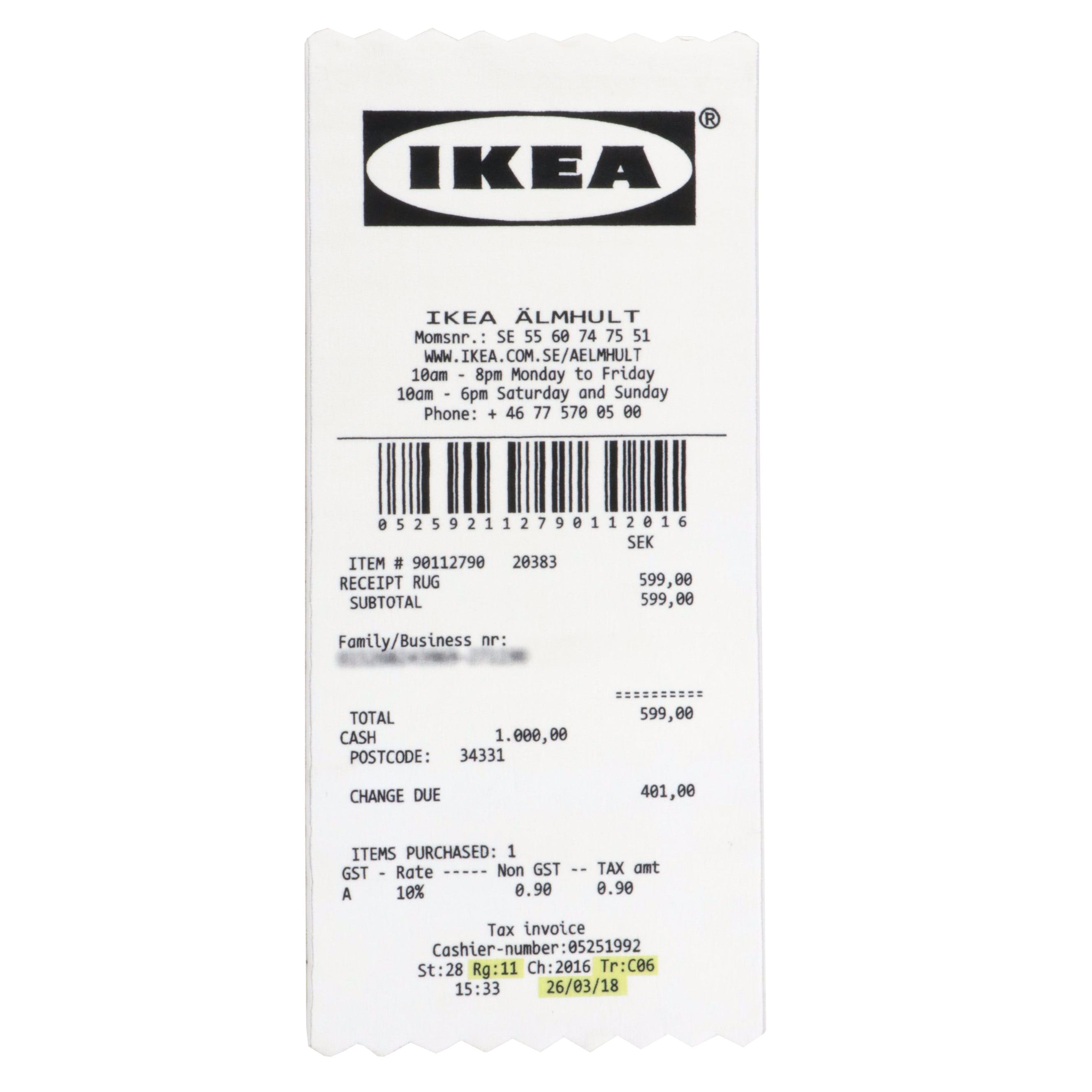 Virgil Abloh x IKEA Markerad "RECEIPT" Rug, 2019