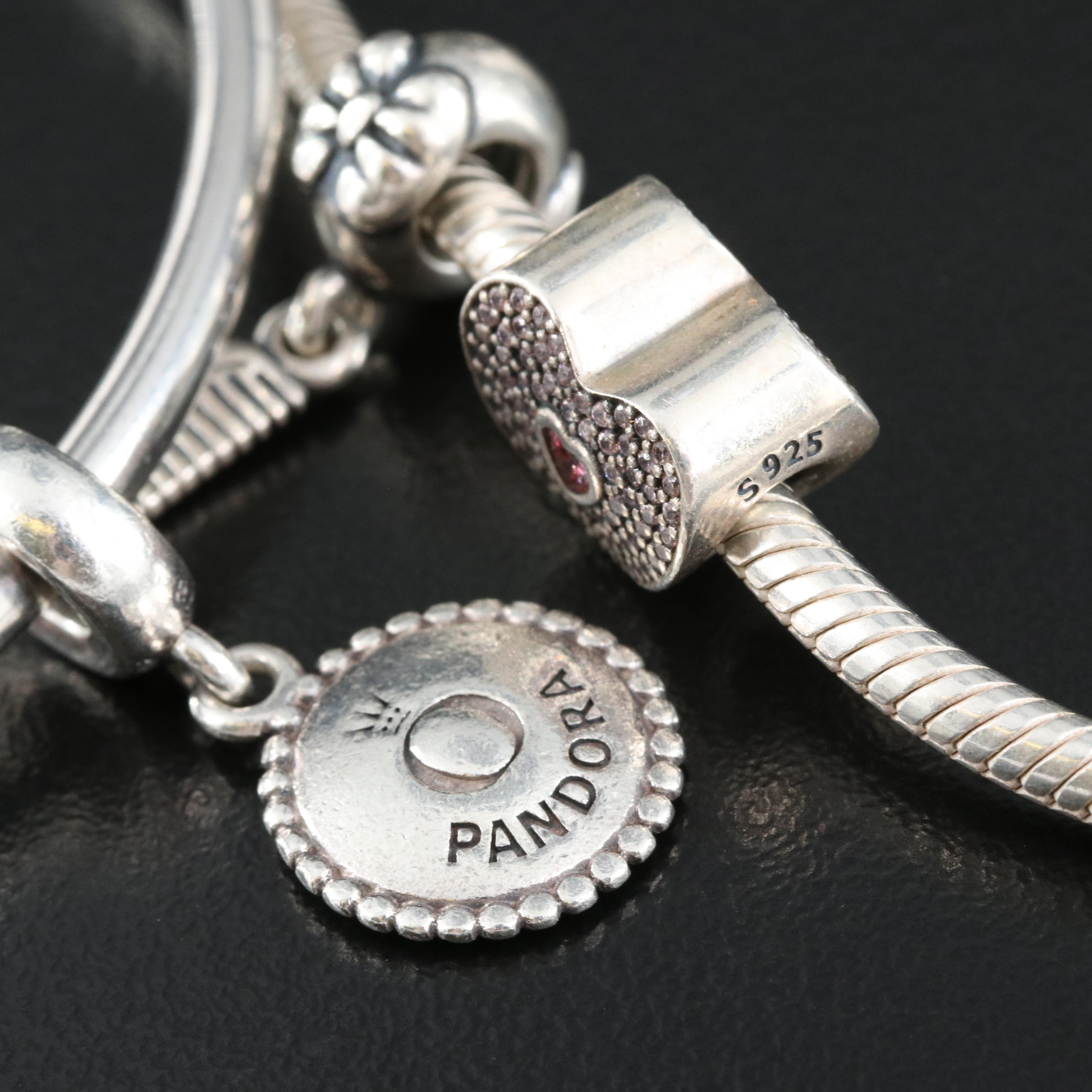 Pandora Sterling Charm Necklace and Bracelet with Cubic Zirconia Accents