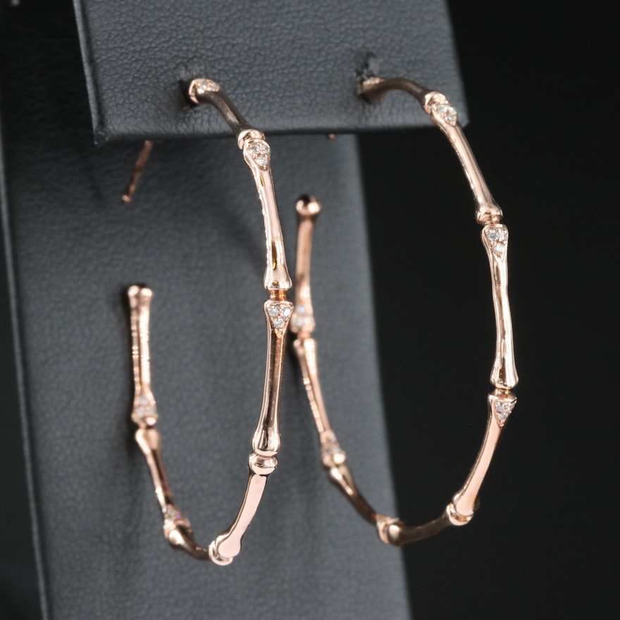 14K Rose Gold 0.18 CTW Diamond Bamboo Hoop Earrings
