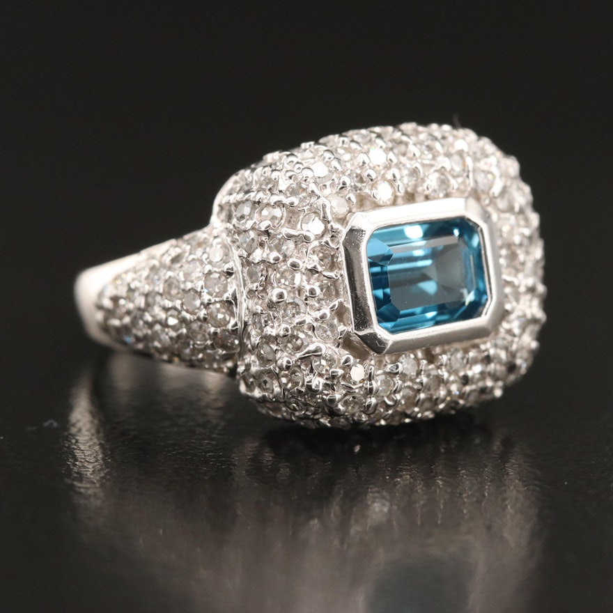 14K London Blue Topaz and 1.19 CTW Pavé Diamond Ring