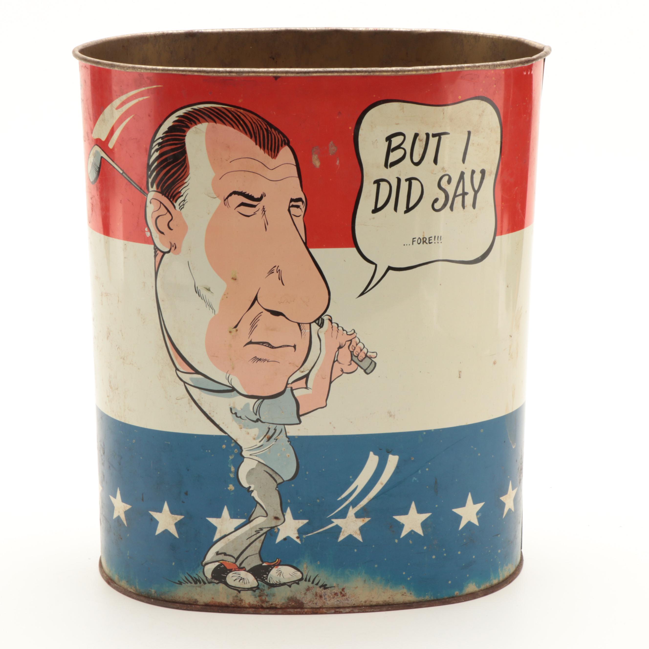 Spiro Agnew Trash Can with Scrapbook of WWII Headlines and Picture of FDR