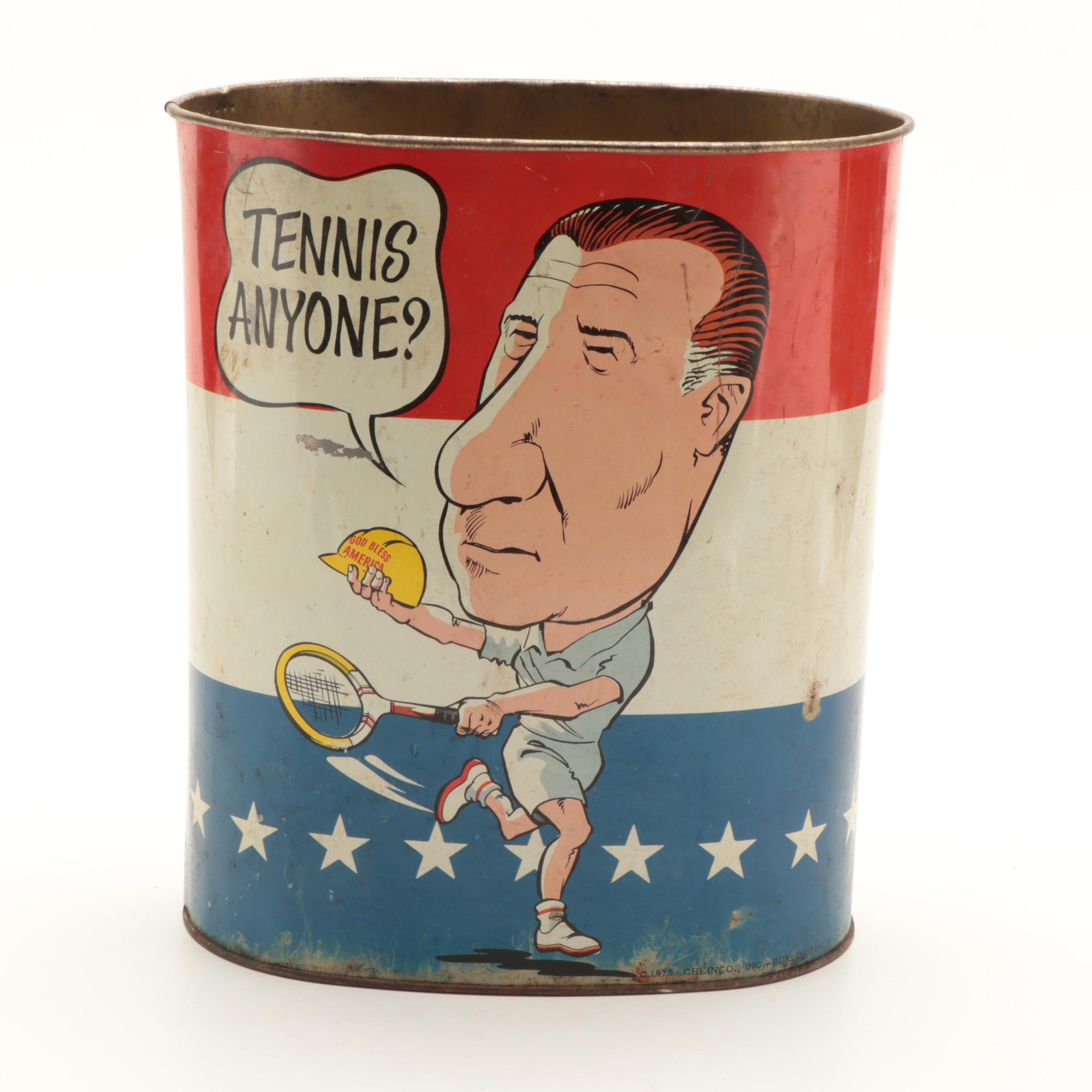 Spiro Agnew Trash Can with Scrapbook of WWII Headlines and Picture of FDR