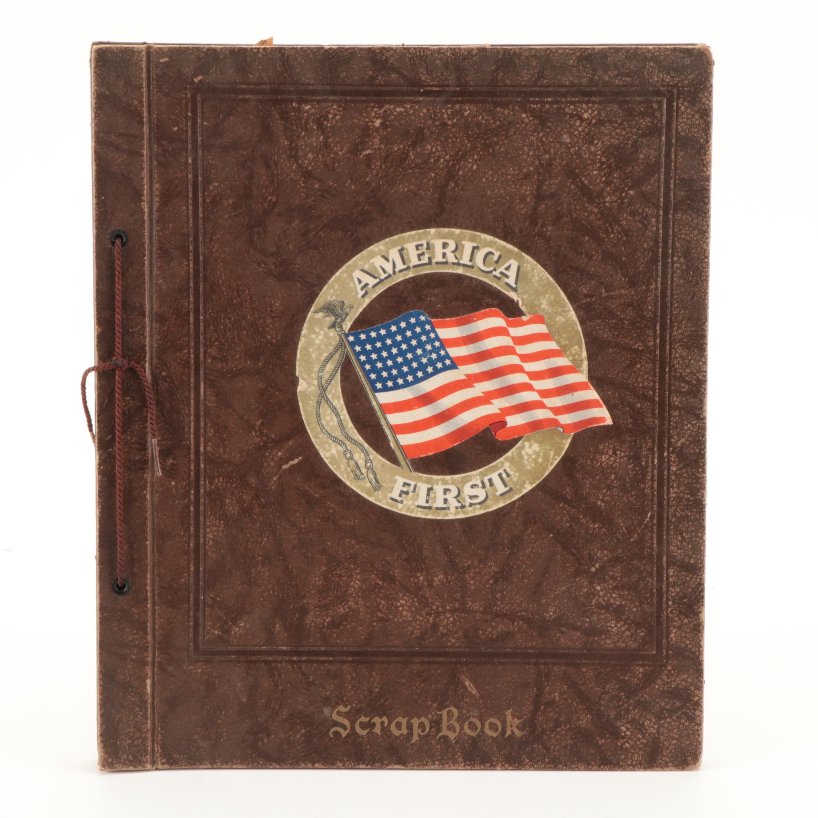 Spiro Agnew Trash Can with Scrapbook of WWII Headlines and Picture of FDR