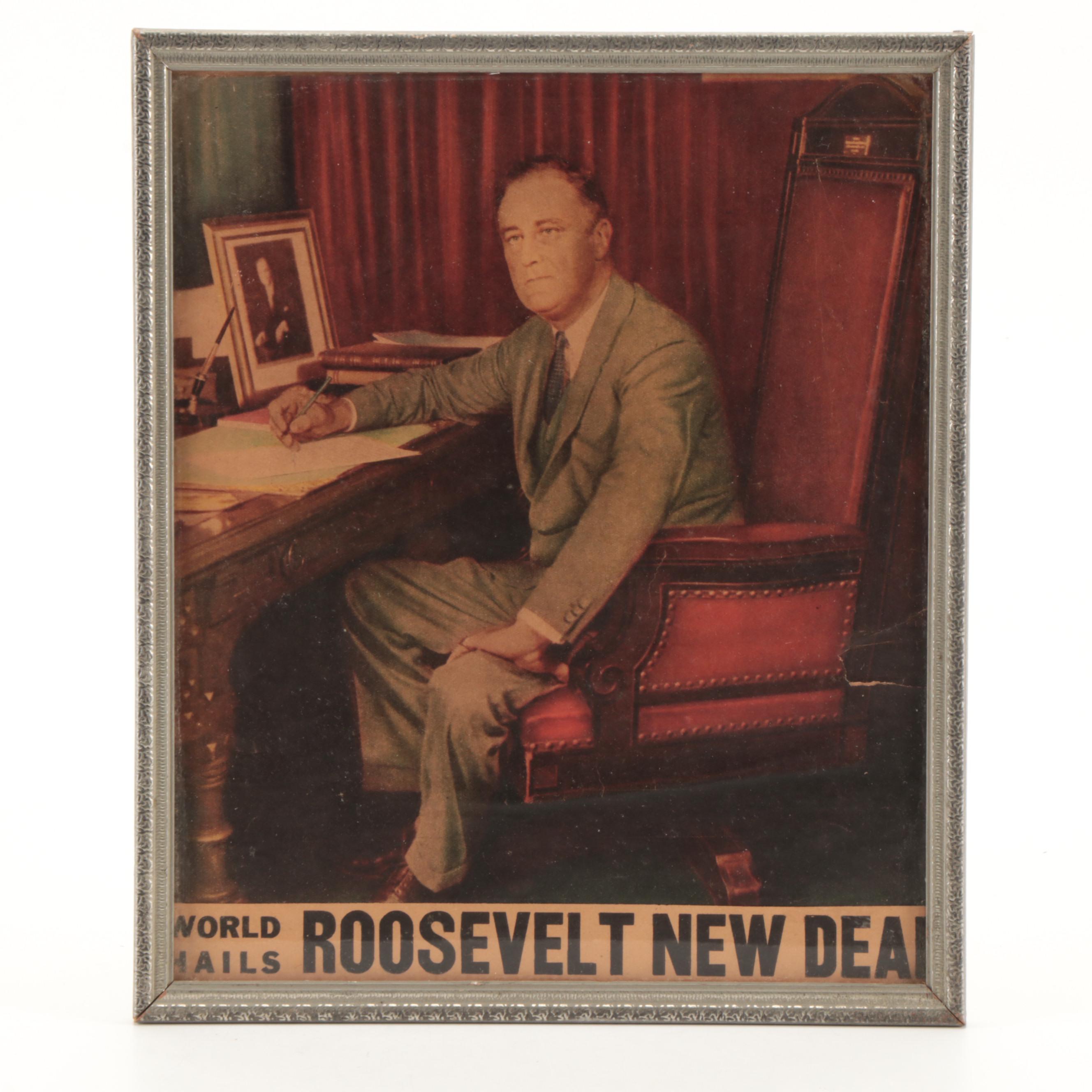 Spiro Agnew Trash Can with Scrapbook of WWII Headlines and Picture of FDR