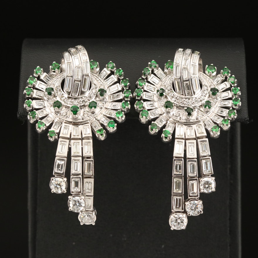 14K 6.22 CTW Diamond, Diopside and Tsavorite Garnet Waterfall Earrings