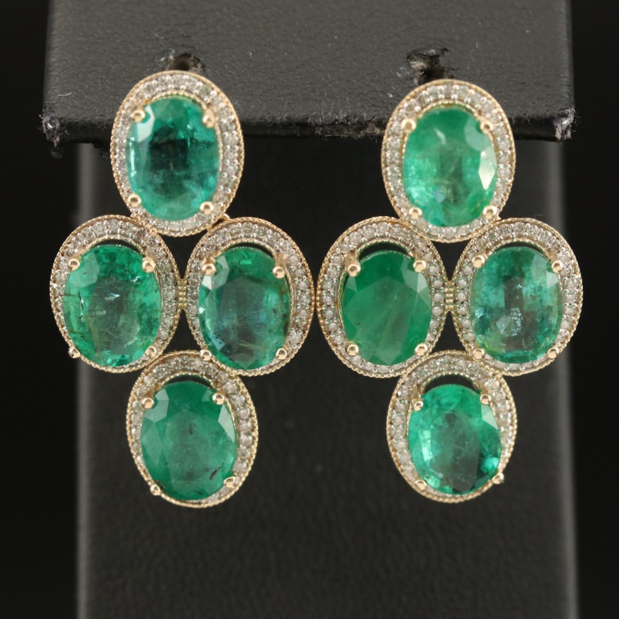 14K Emerald and 1.12 CTW Diamond Earrings