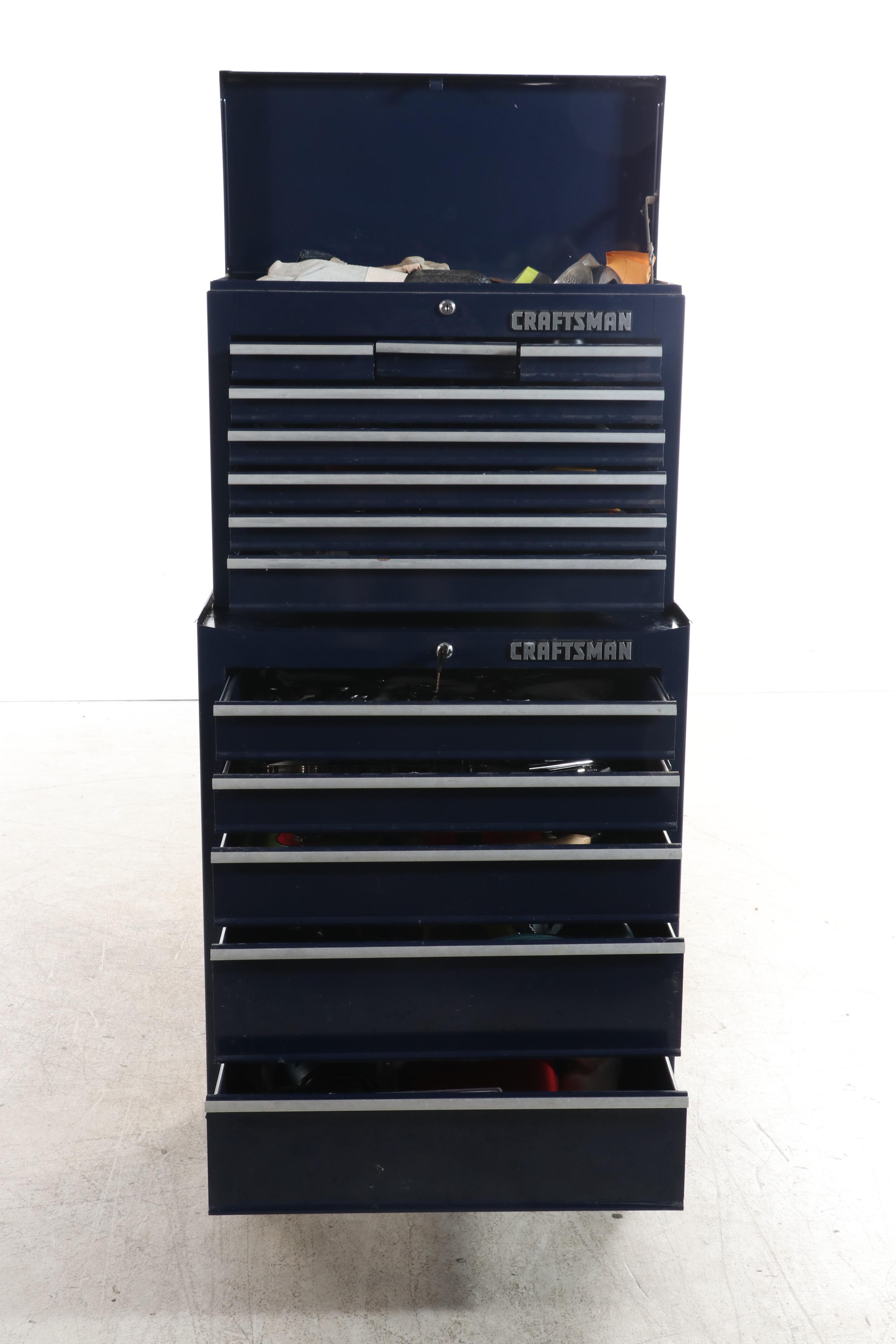 Craftsman Stacking Tool Chests on Casters With Assorted Tools