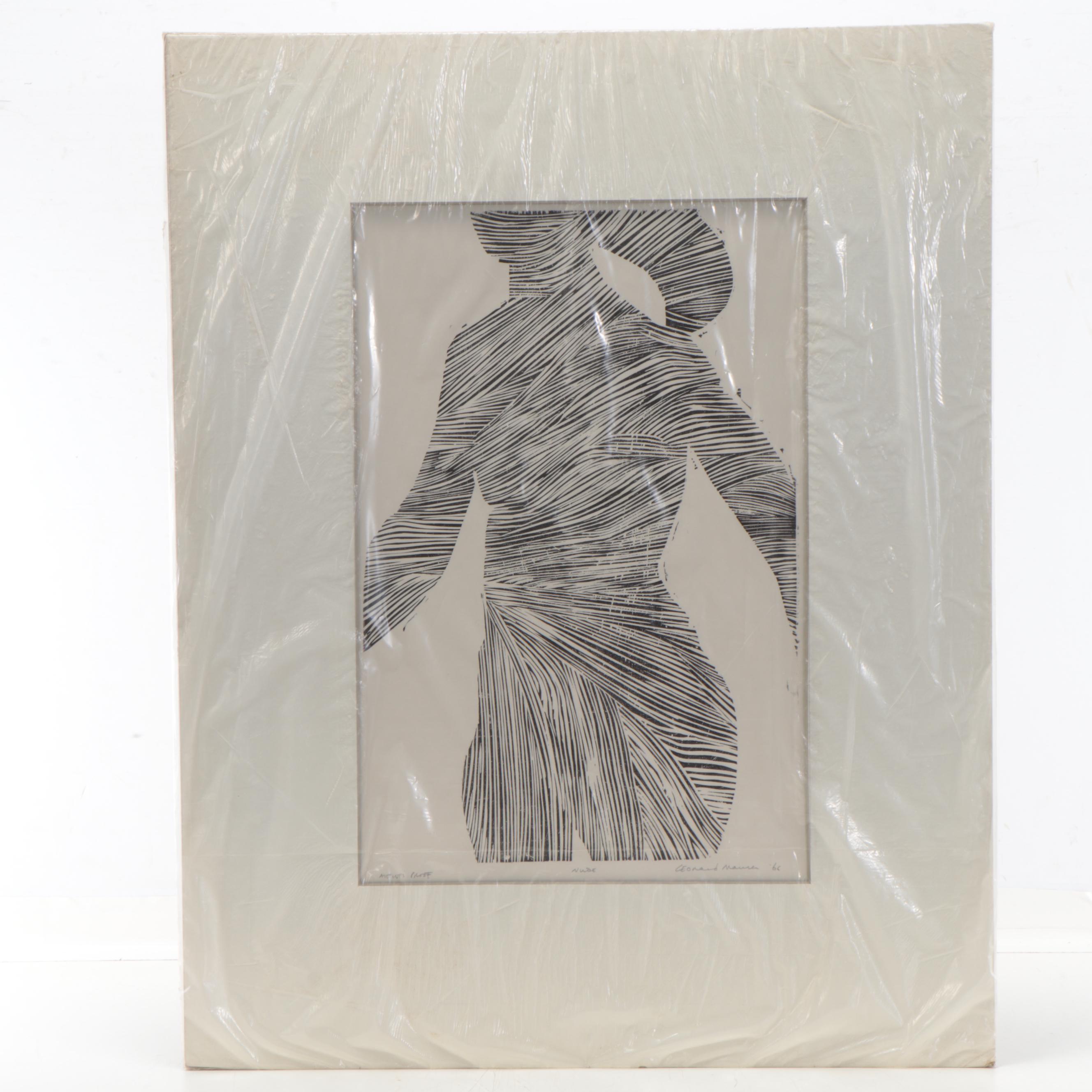 Leonard Maurer Linoleum Cuts Including "Nude"