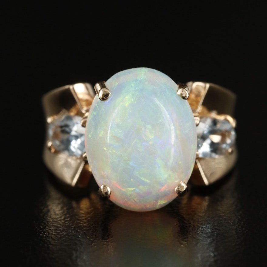 14K Opal and Aquamarine Ring