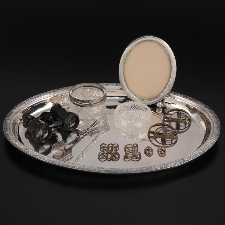 Reed & Barton Oval Silver Soldered Tray with Other Vanity Items