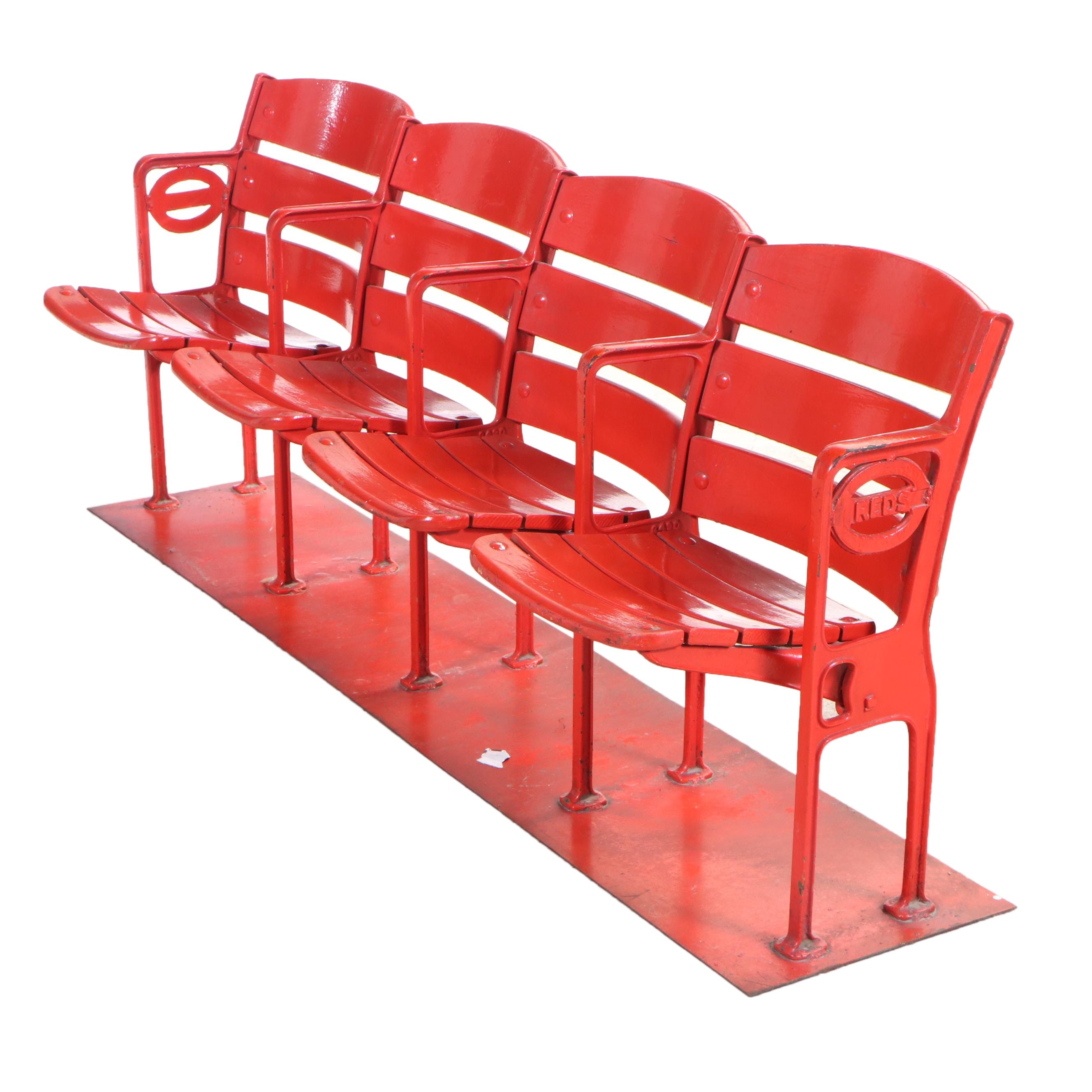 Crosley Field Figural Cincinnati Reds Stadium Four-Gang Seats, Mid-20th C