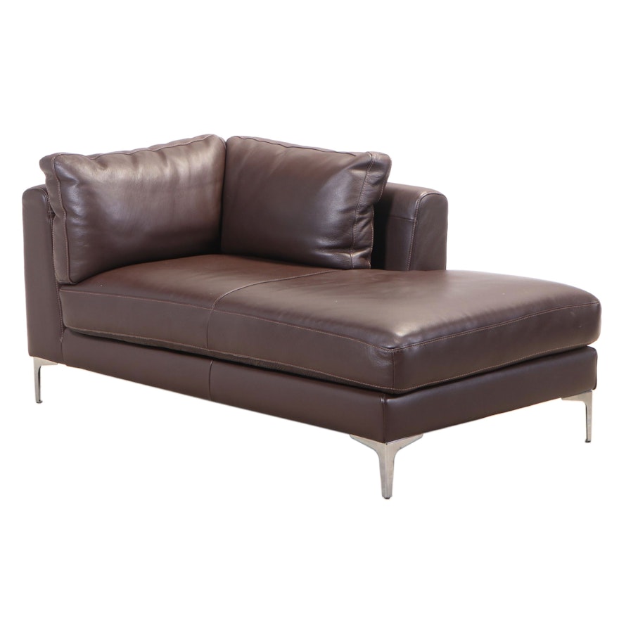 Nicoletti Italian Modern Brown Leather Upholstered Chaise Lounge