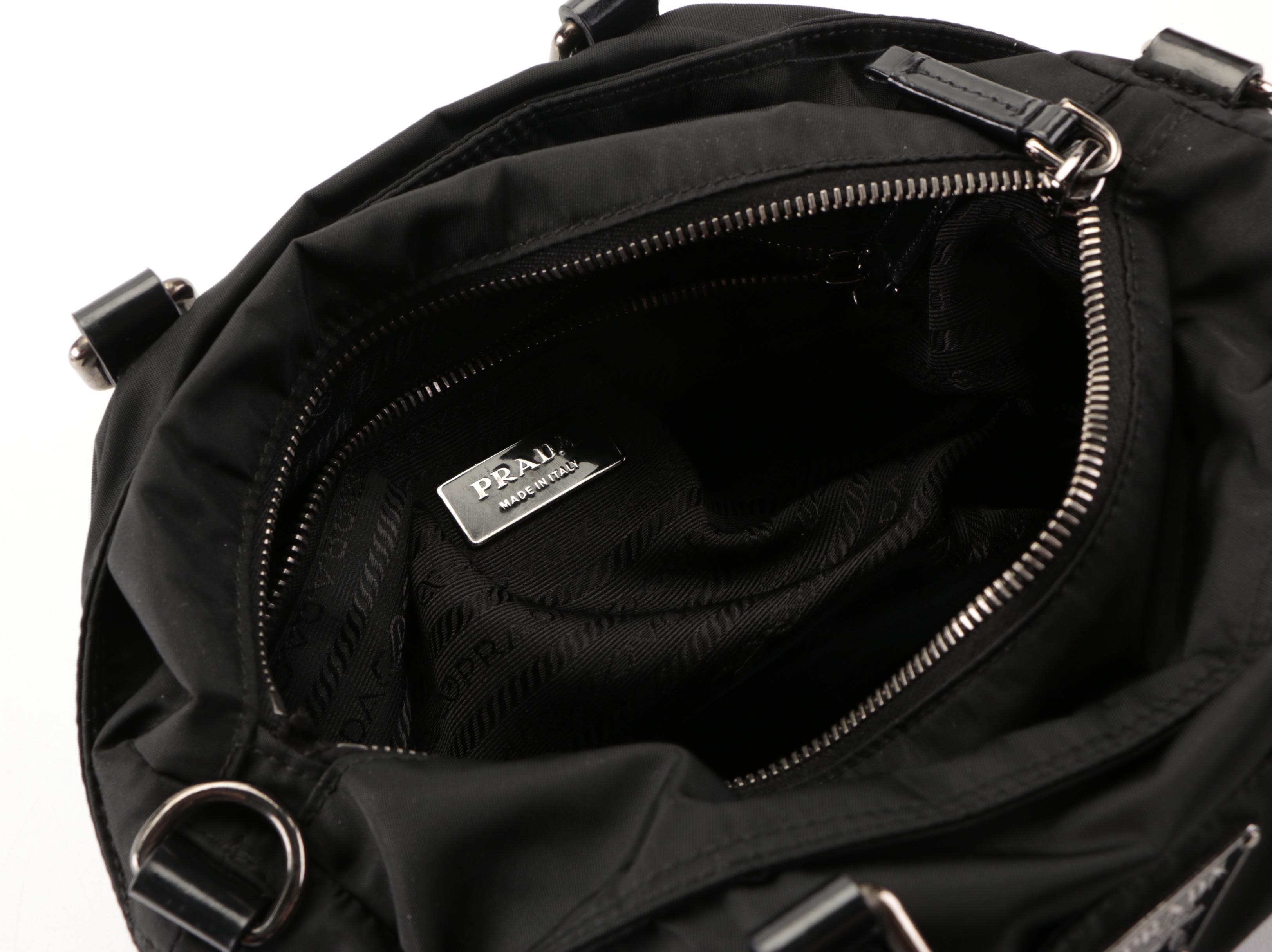 Prada Small Tessuto Shopper Tote in Black Nylon and Patent Leather