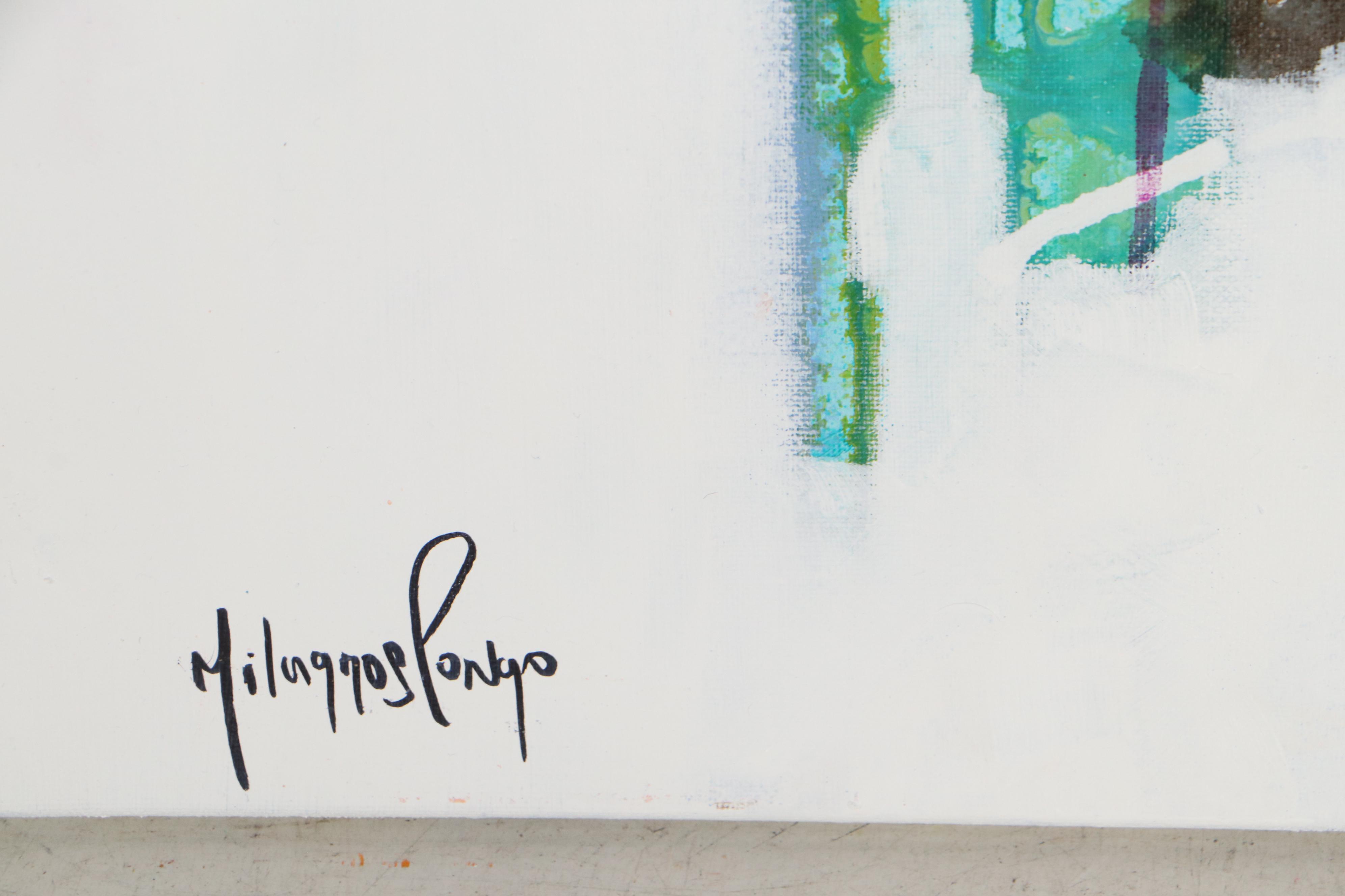 Milagros Pongo Abstract Mixed Media Painting "Frigg Home," 21st Century