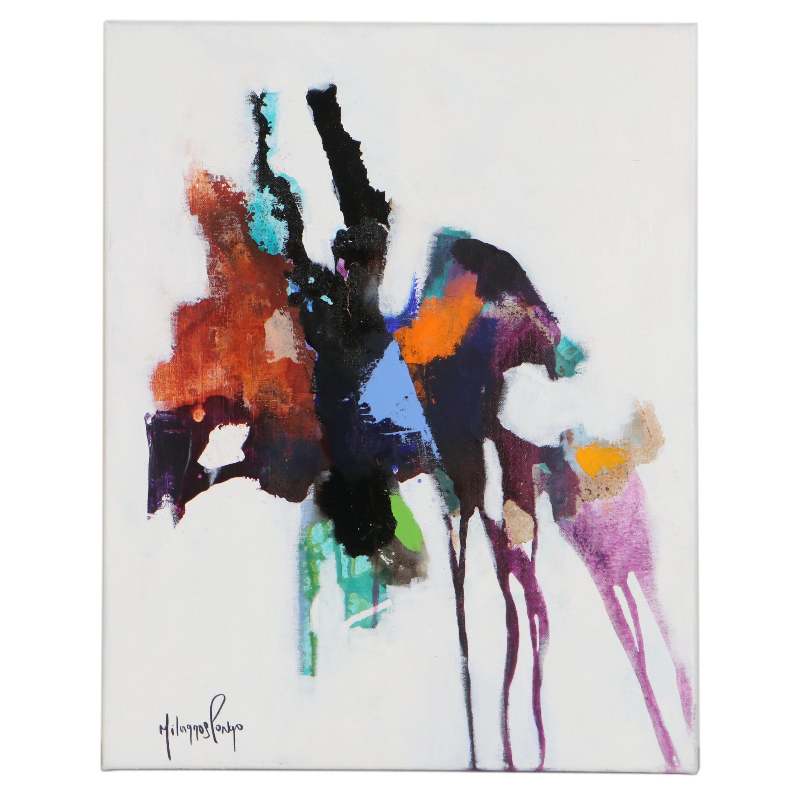 Milagros Pongo Abstract Mixed Media Painting "Frigg Home," 21st Century