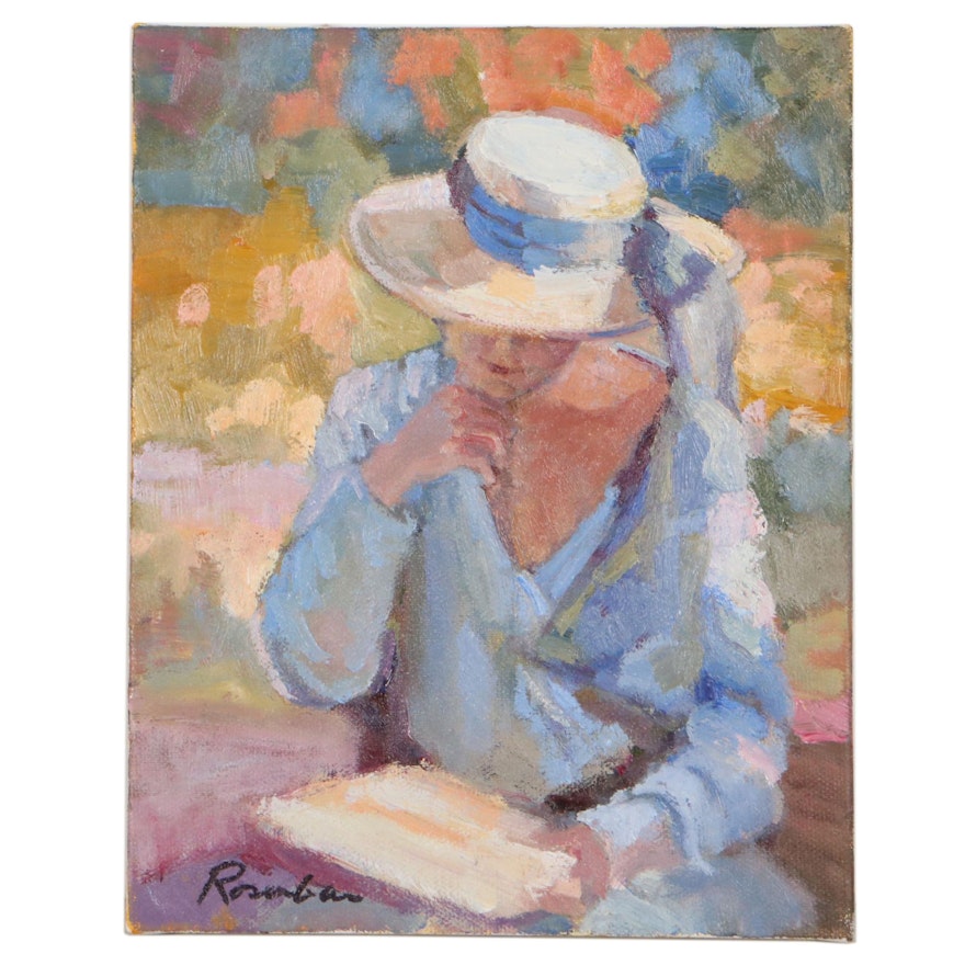 Sally Rosenbaum Oil Painting of Woman Reading, 21st Century