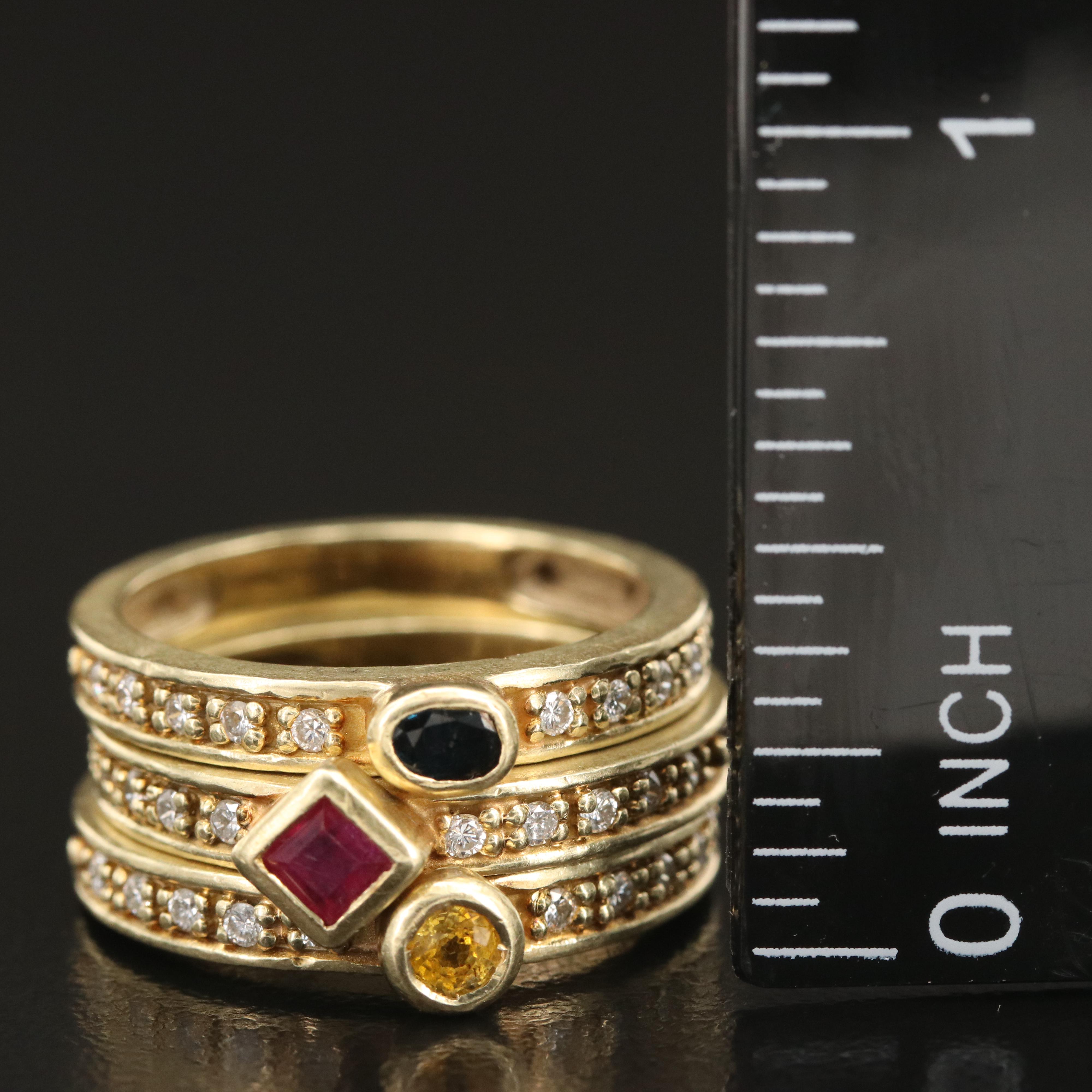 14K Ruby, Sapphire and Diamond Stacking Rings