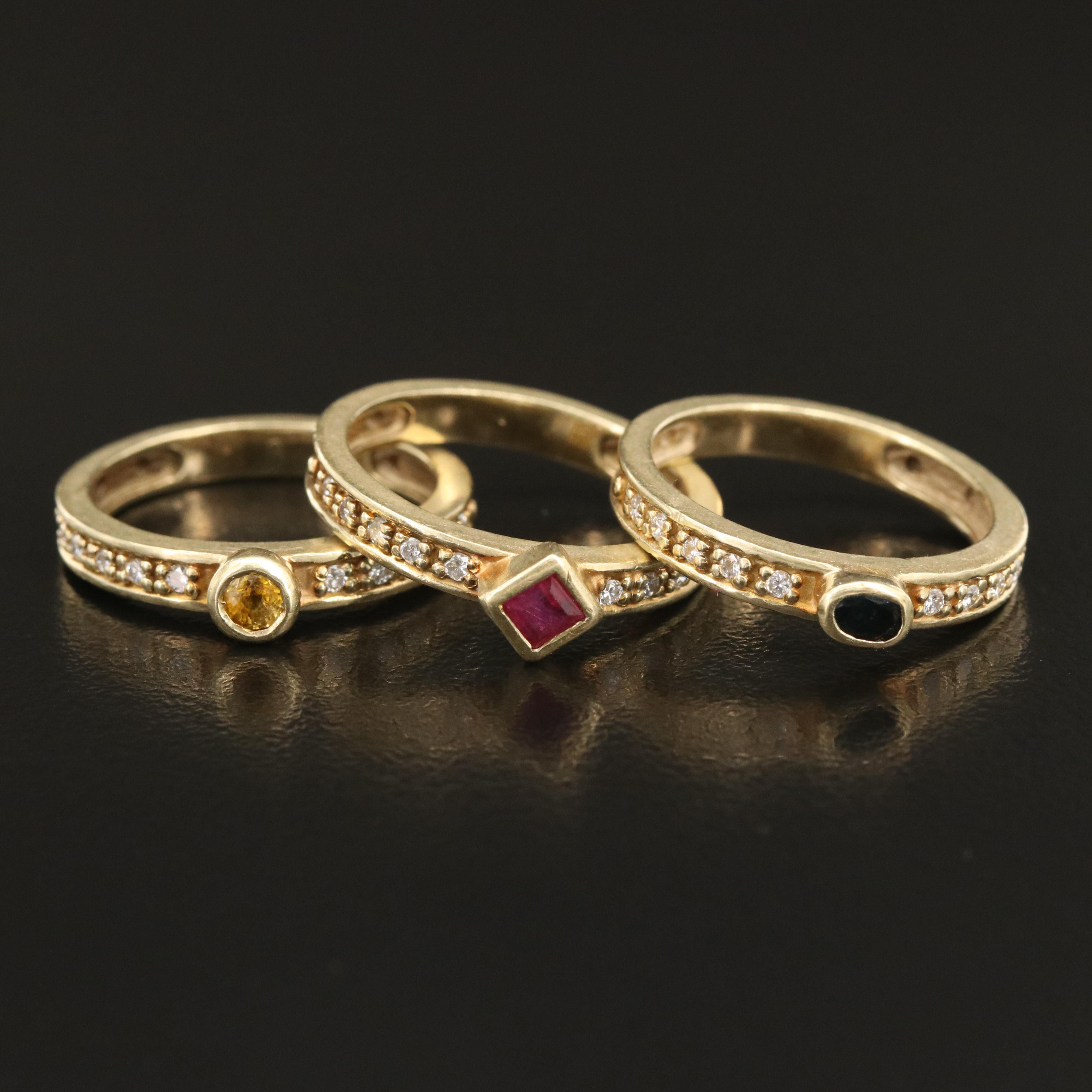 14K Ruby, Sapphire and Diamond Stacking Rings