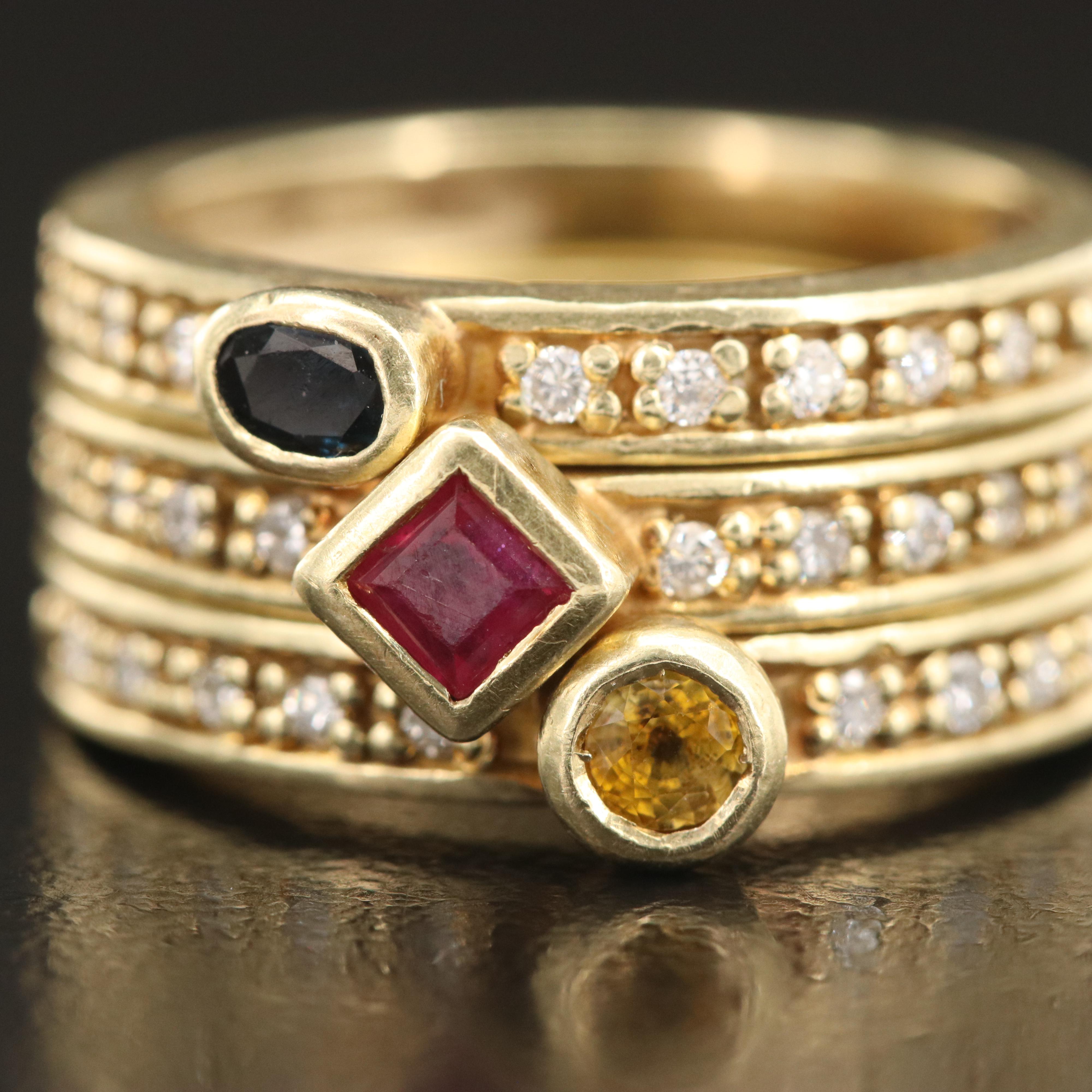 14K Ruby, Sapphire and Diamond Stacking Rings