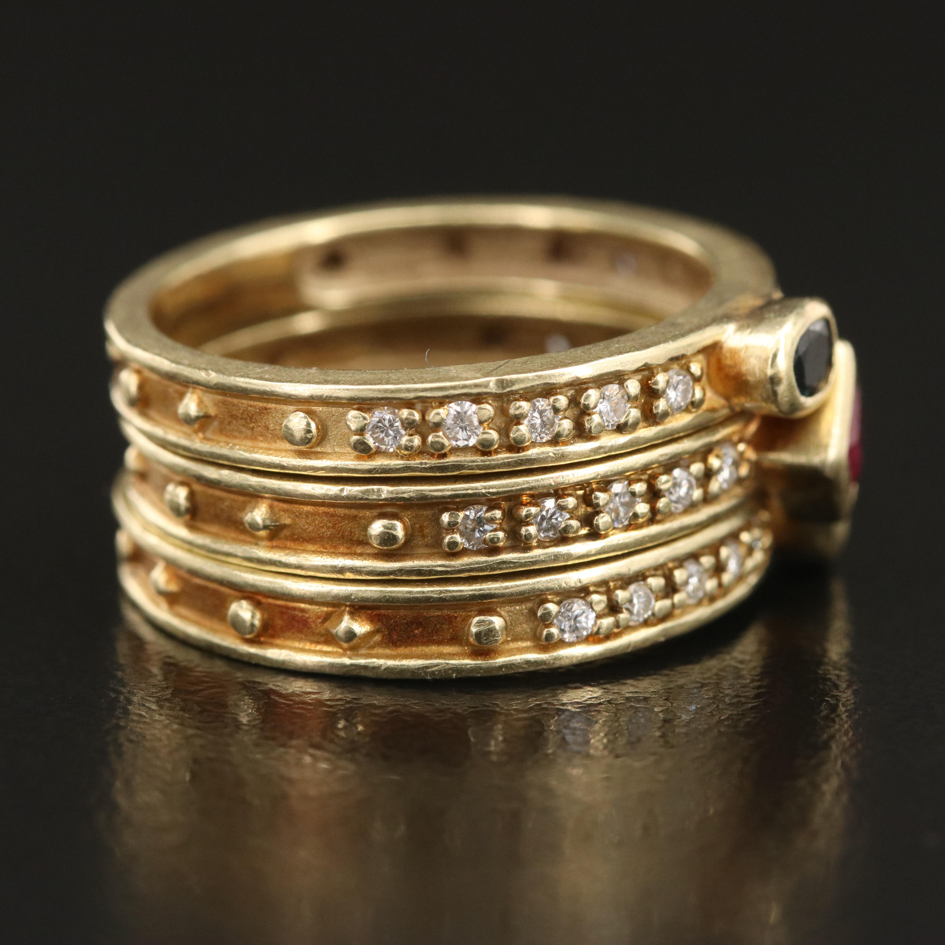 14K Ruby, Sapphire and Diamond Stacking Rings