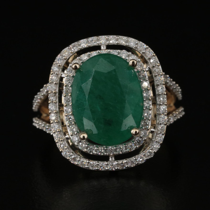 14K 5.12 CT Emerald and Diamond Ring