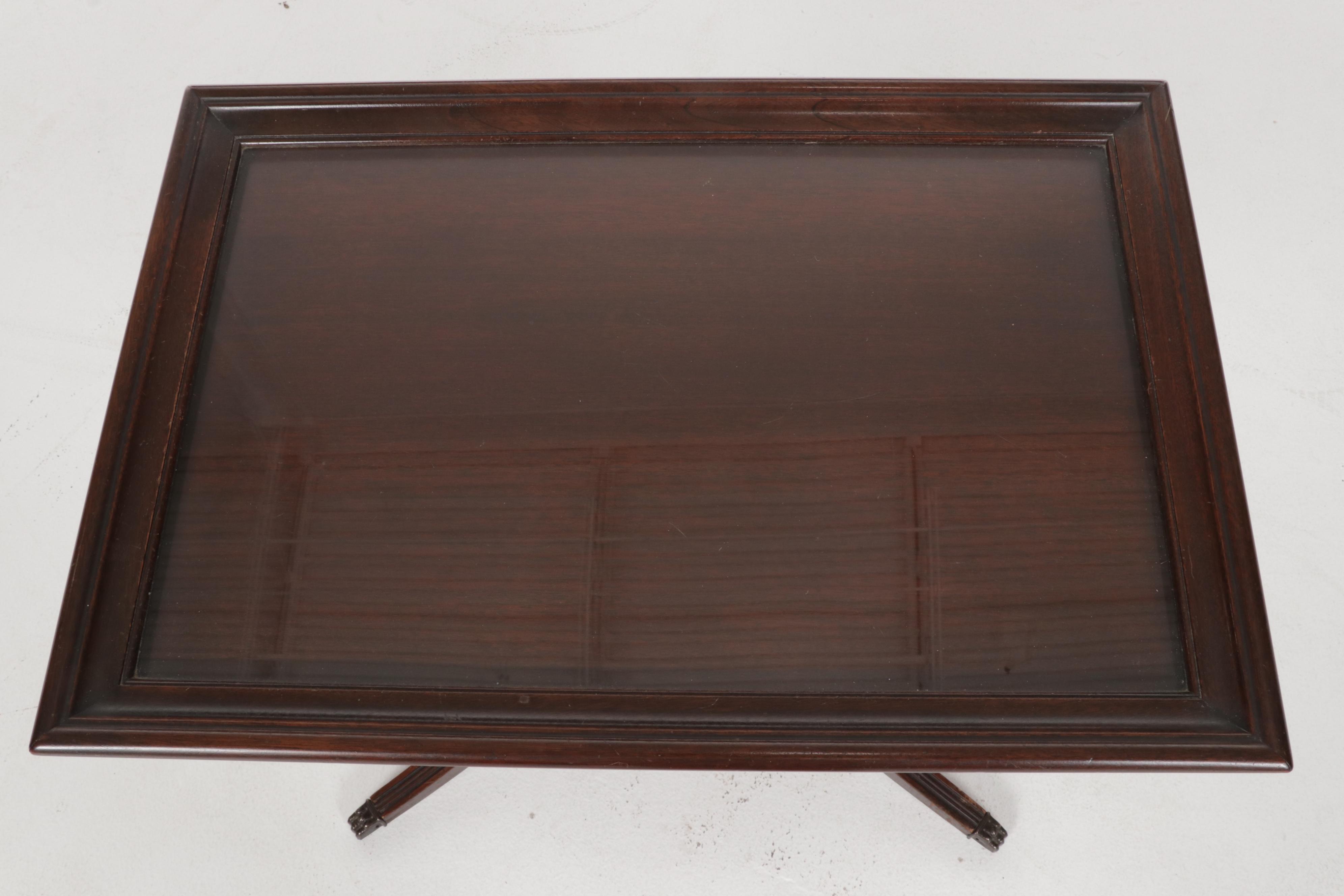 Brandt Regency Style Mahogany-Finish Glass Tray-Top Coffee Table