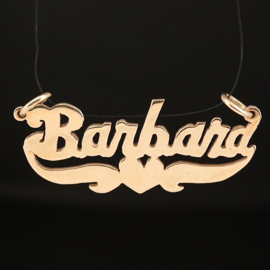 14K "Barbara" Name Plate Pendant