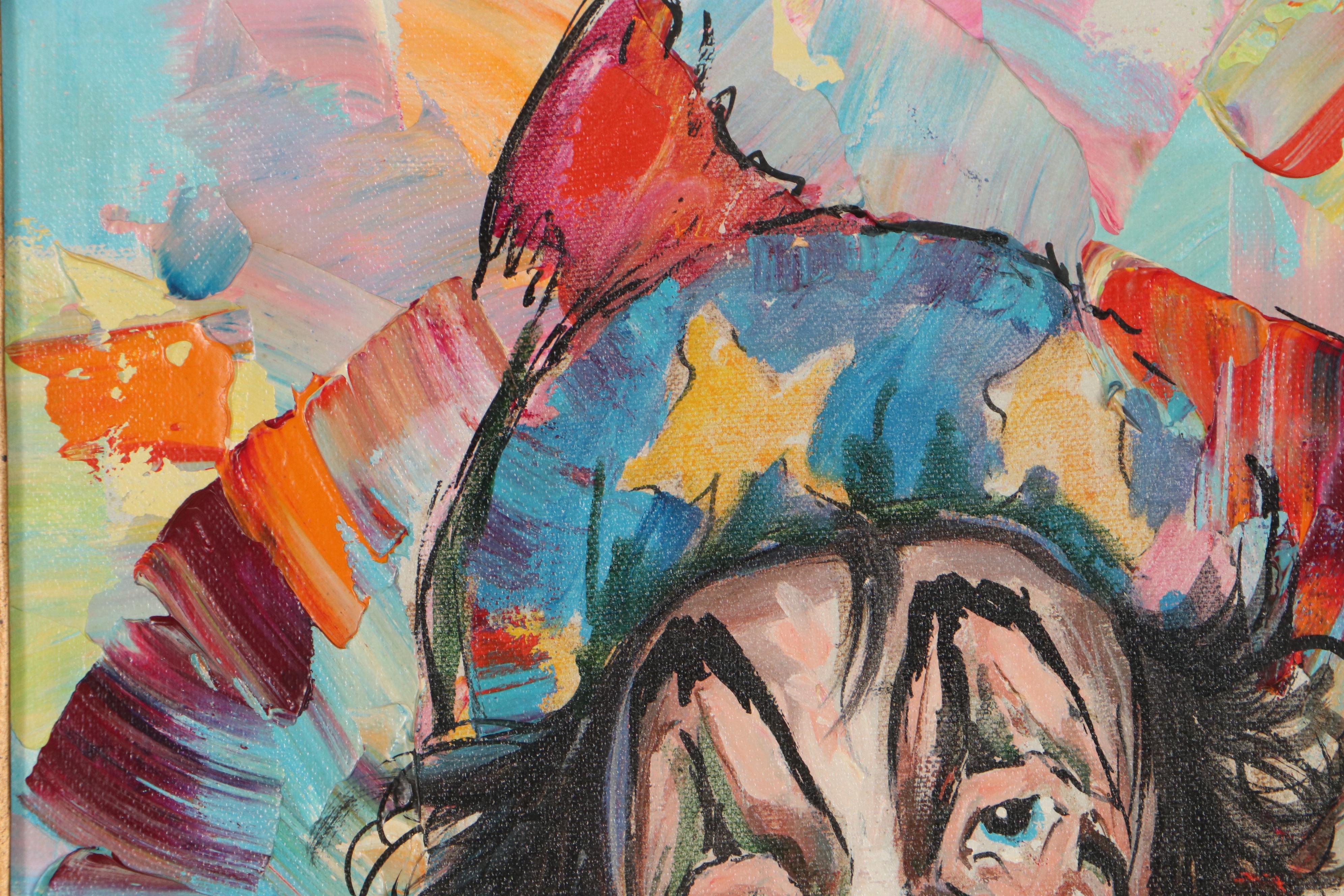 Louis Spiegel Mixed Media Painting of a Clown, 19704