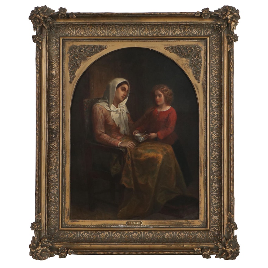 Genre Oil Painting of a Mother and Child Attributed to B. D. Nani