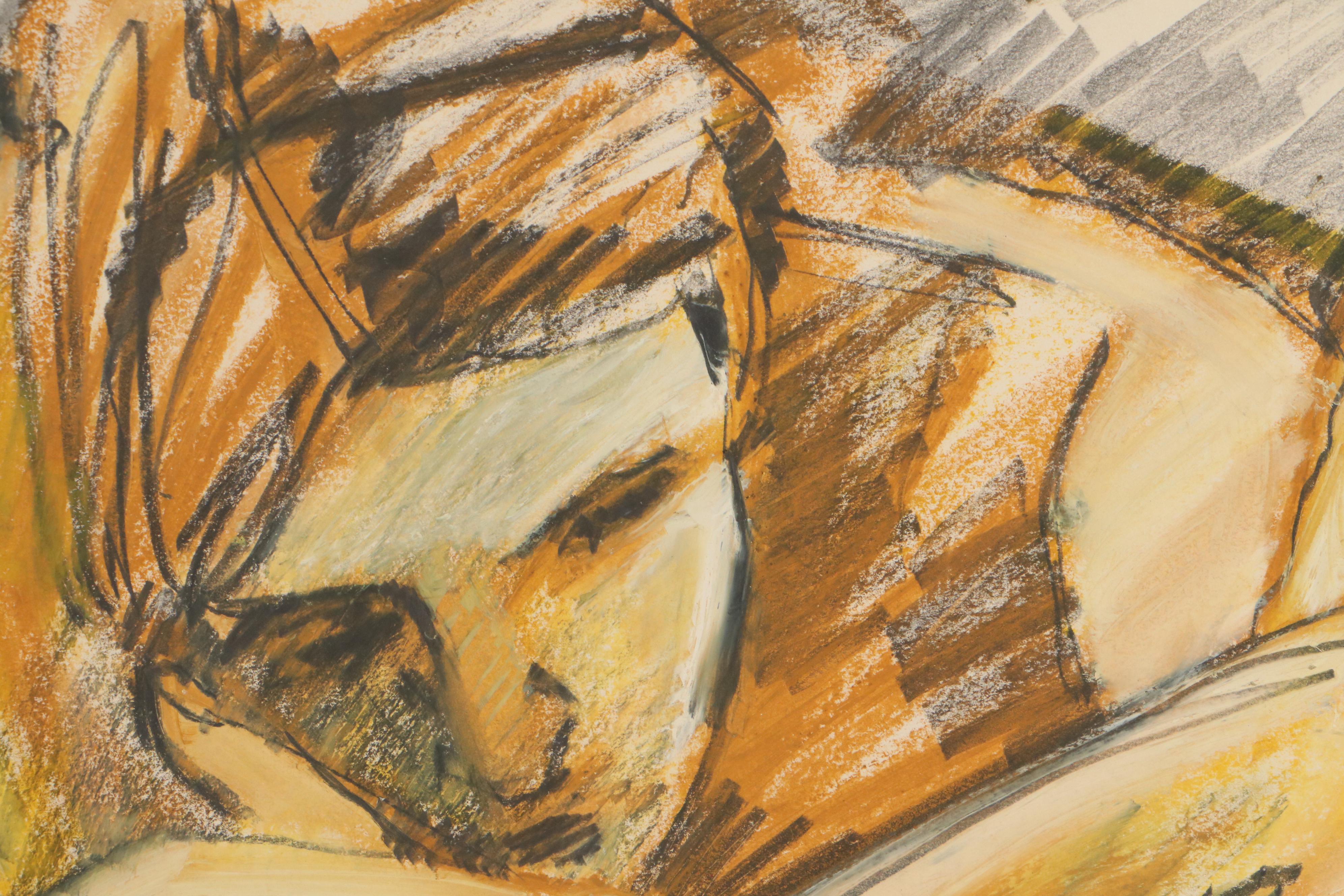 Sarah Roush Mixed Media Drawing of Crouching Figure | EBTH