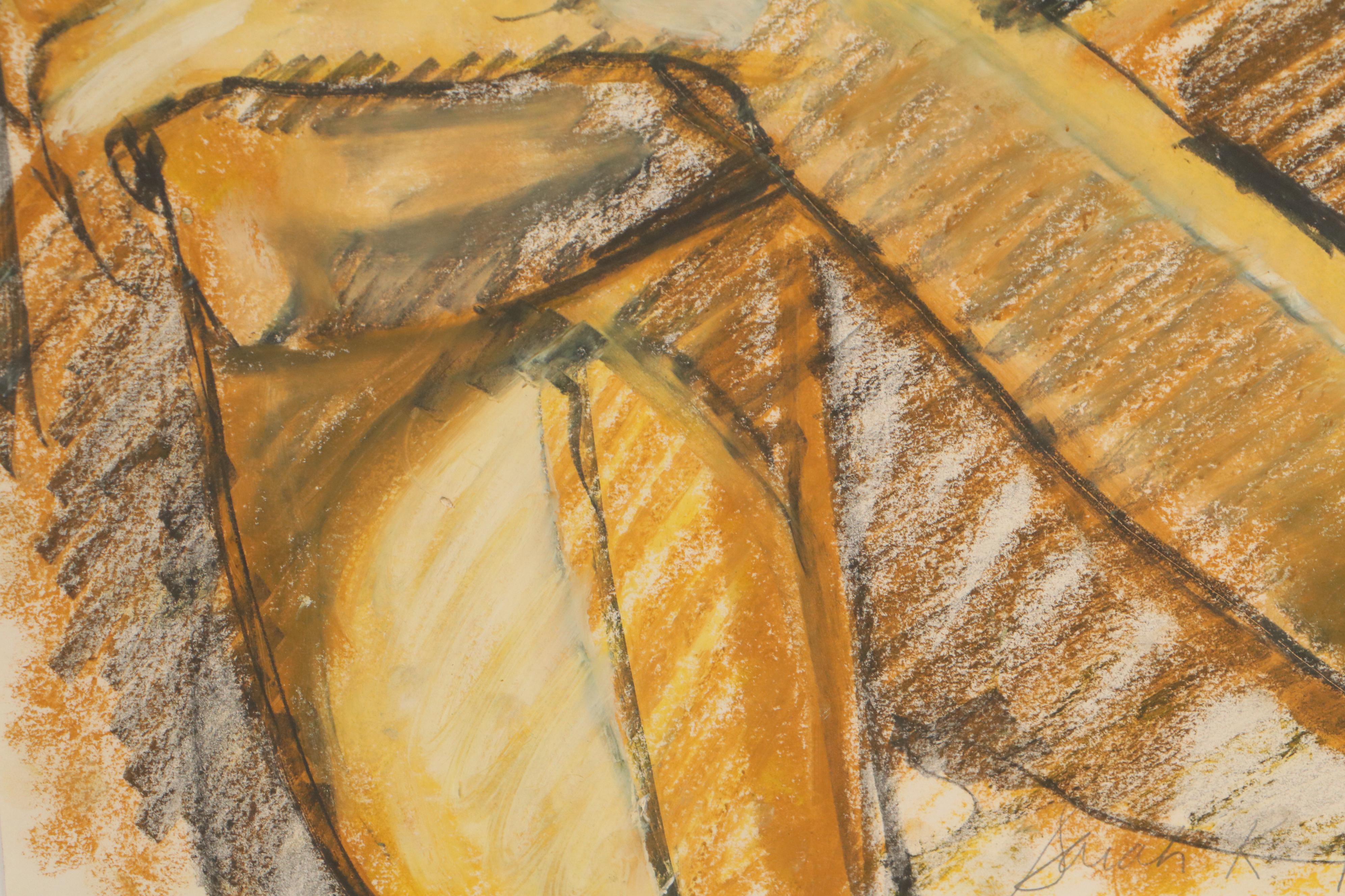 Sarah Roush Mixed Media Drawing of Crouching Figure