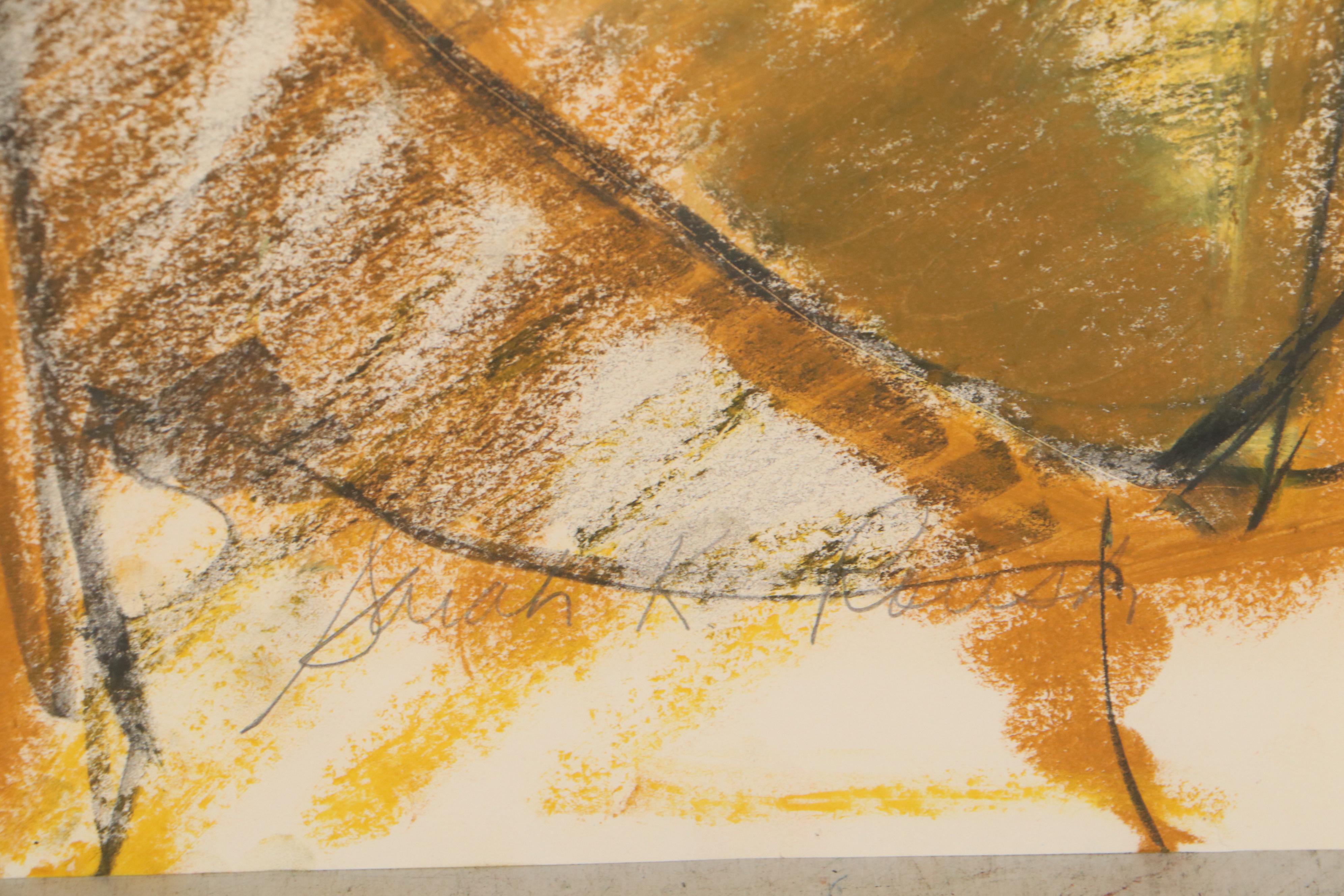 Sarah Roush Mixed Media Drawing of Crouching Figure | EBTH