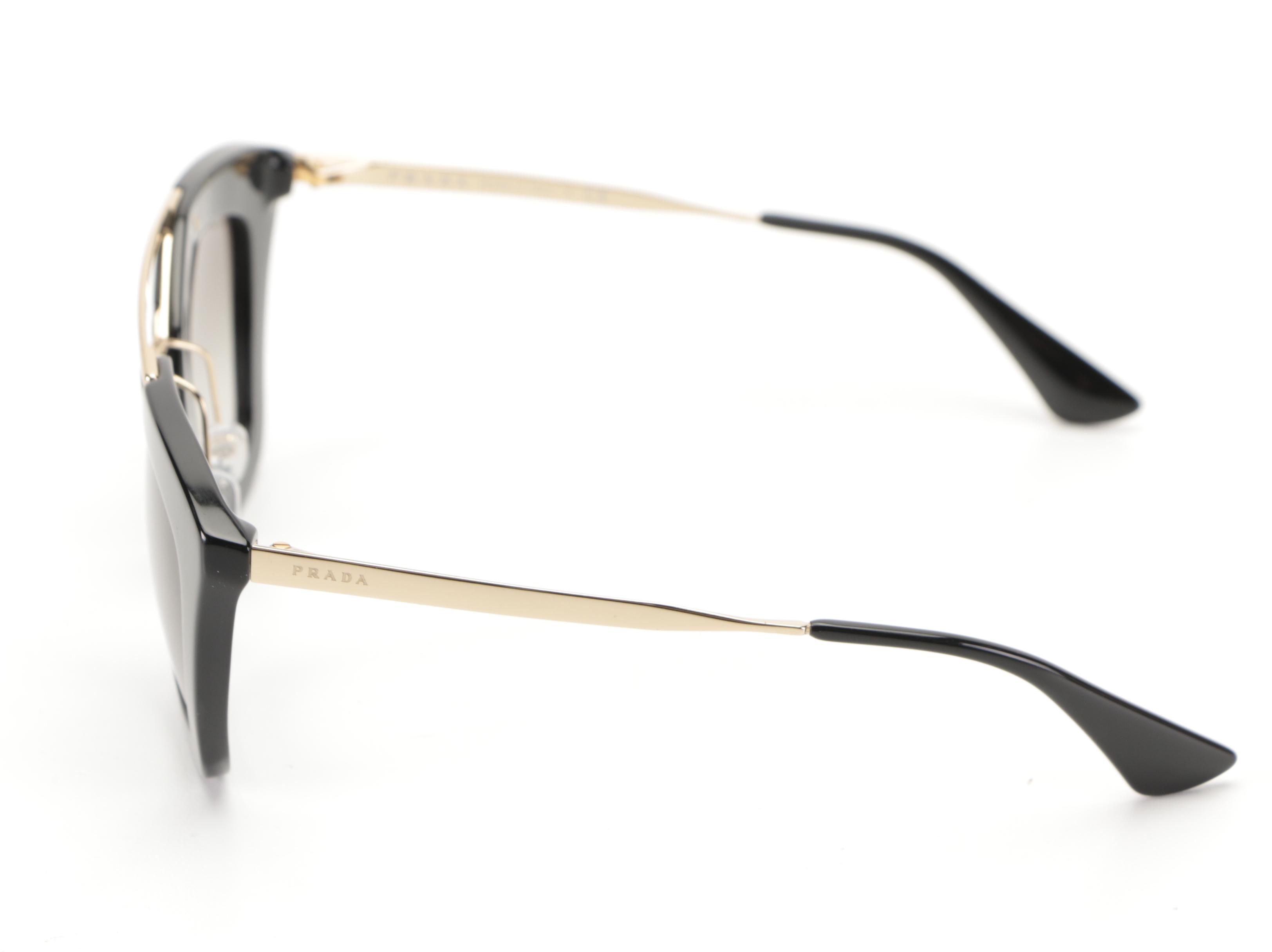 Prada SPR09Q Black and Gold-Tone Metal Frame Sunglasses