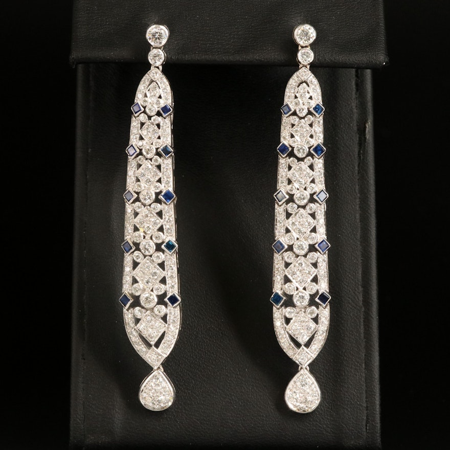 18K 3.59 CTW Diamond and Sapphire Shoulder Duster Earrings