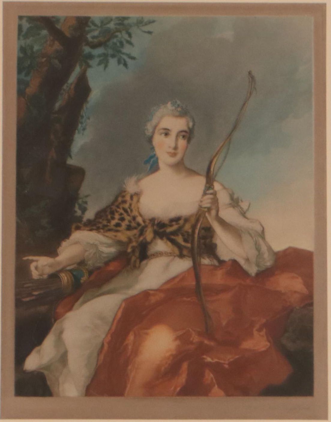 Thomas Crawford Hand-Colored Mezzotint "Madame Bergeret de Frouville as Diana"