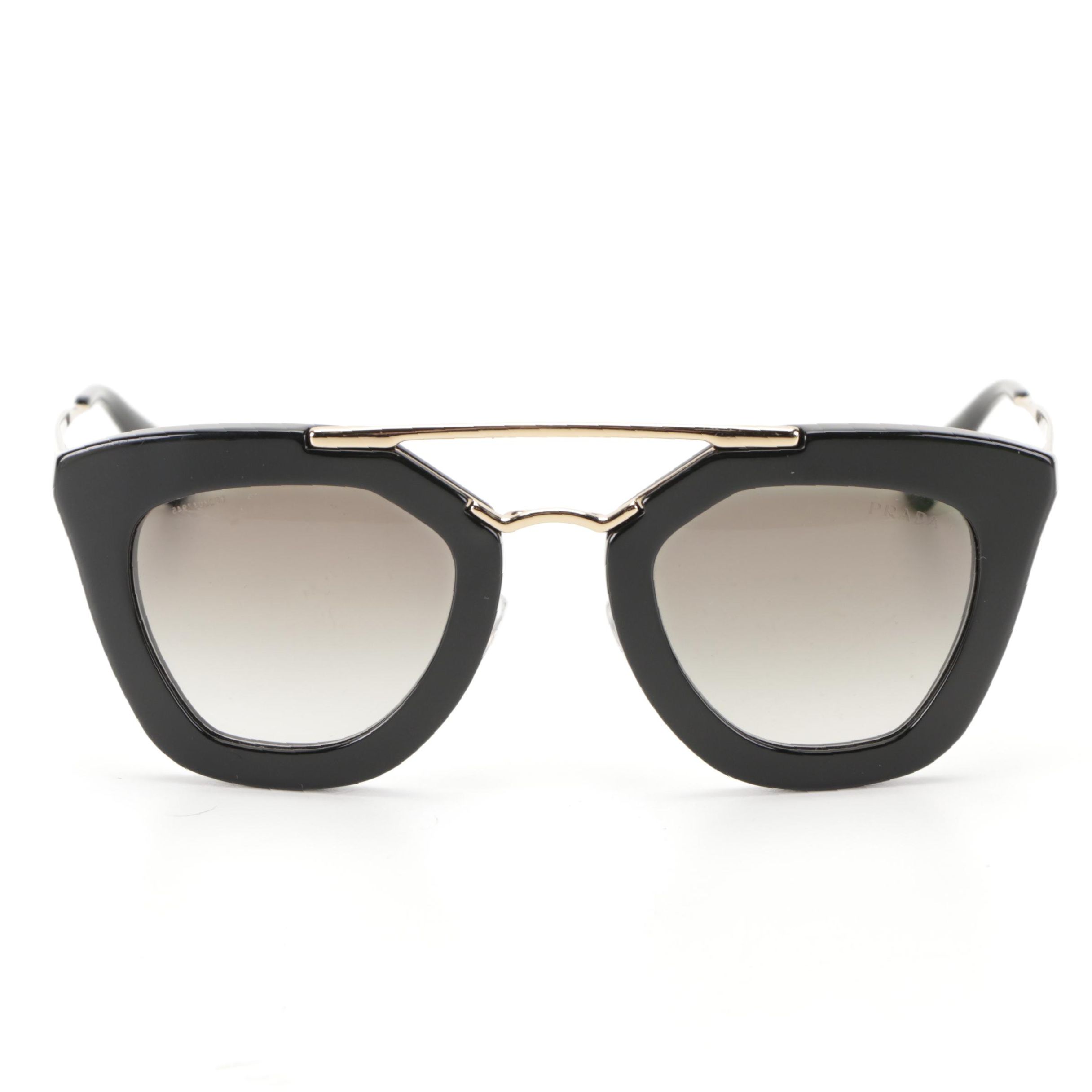 Prada SPR09Q Black and Gold-Tone Metal Frame Sunglasses