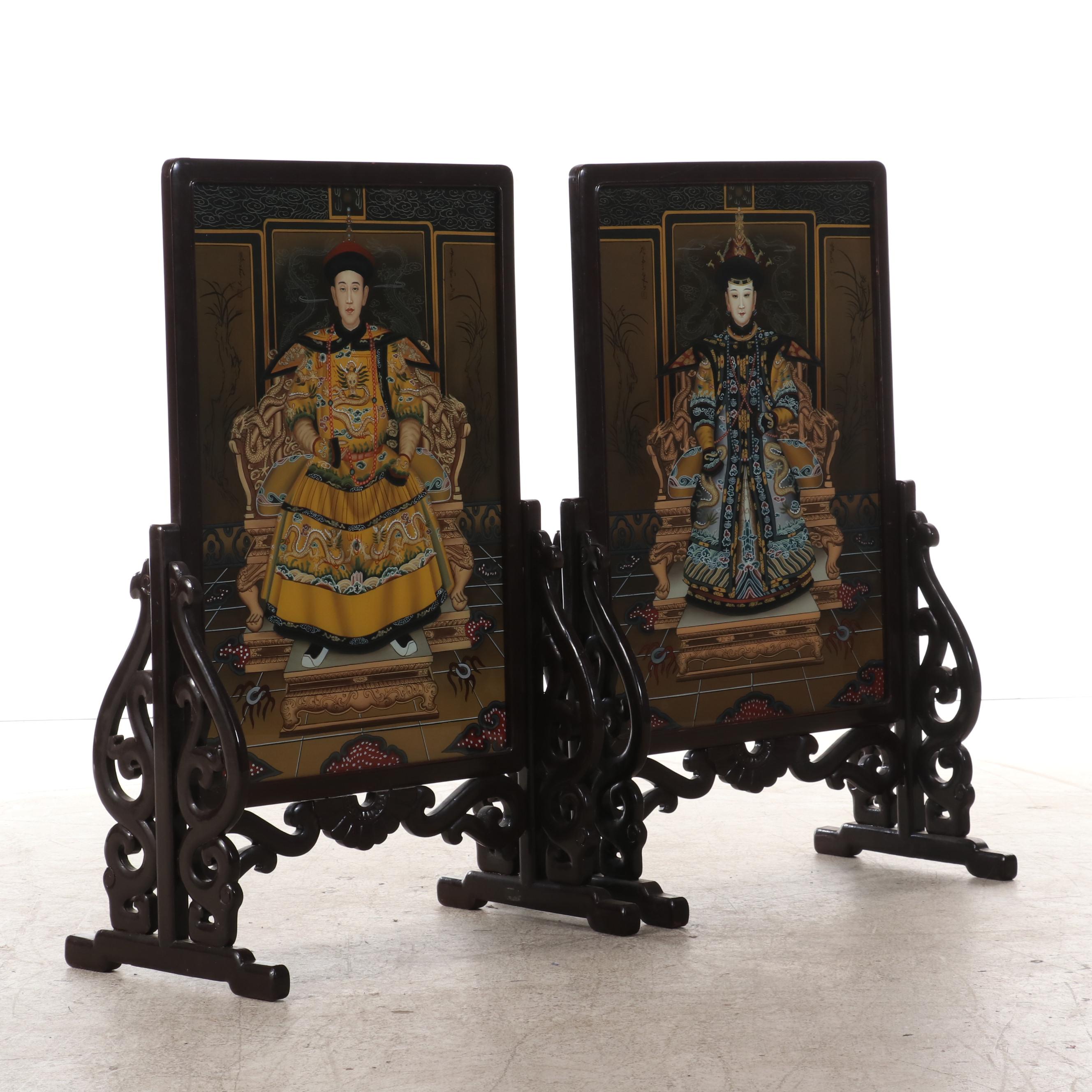 Chinese Emperor and Empress Table Screens