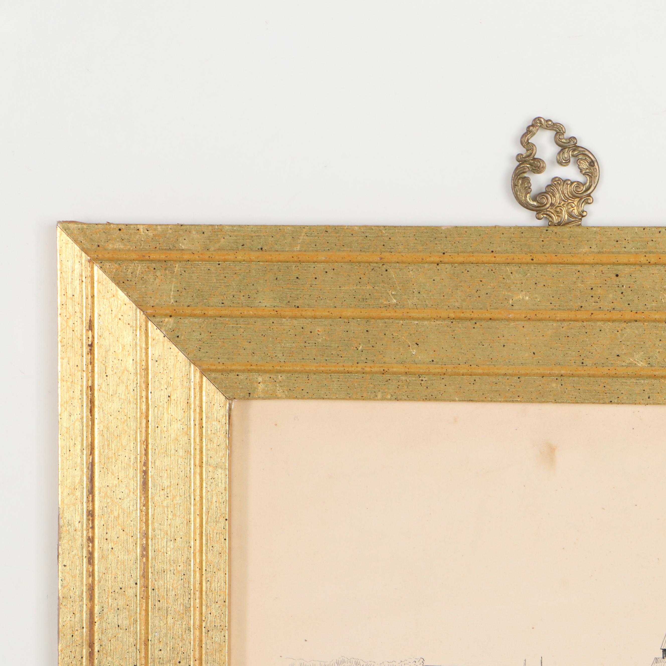 Frank L. Bowie Harbor Landscape Pen and Ink Drawing, 1894